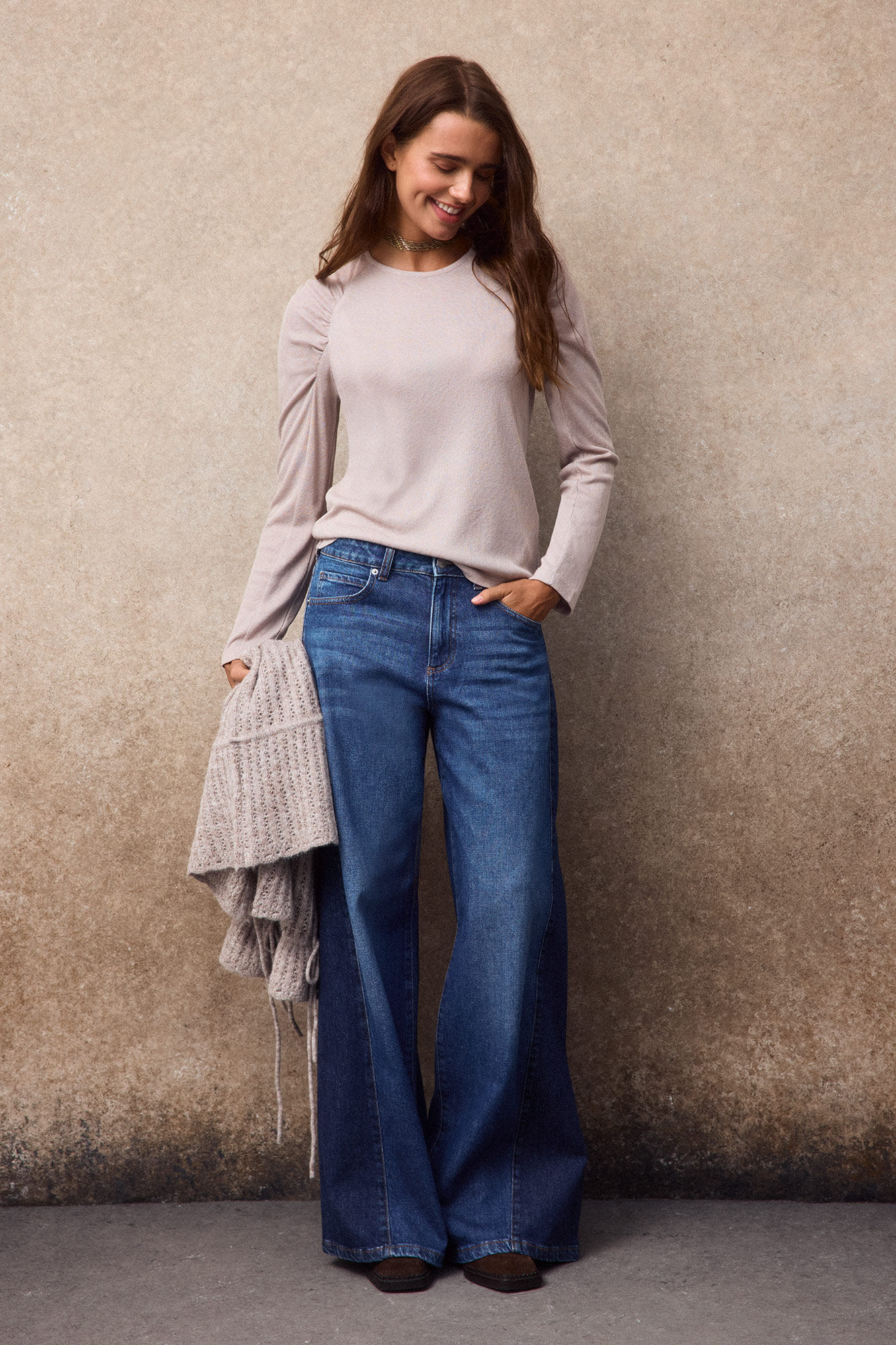 Slowlove Top com franzidos na manga Castanho