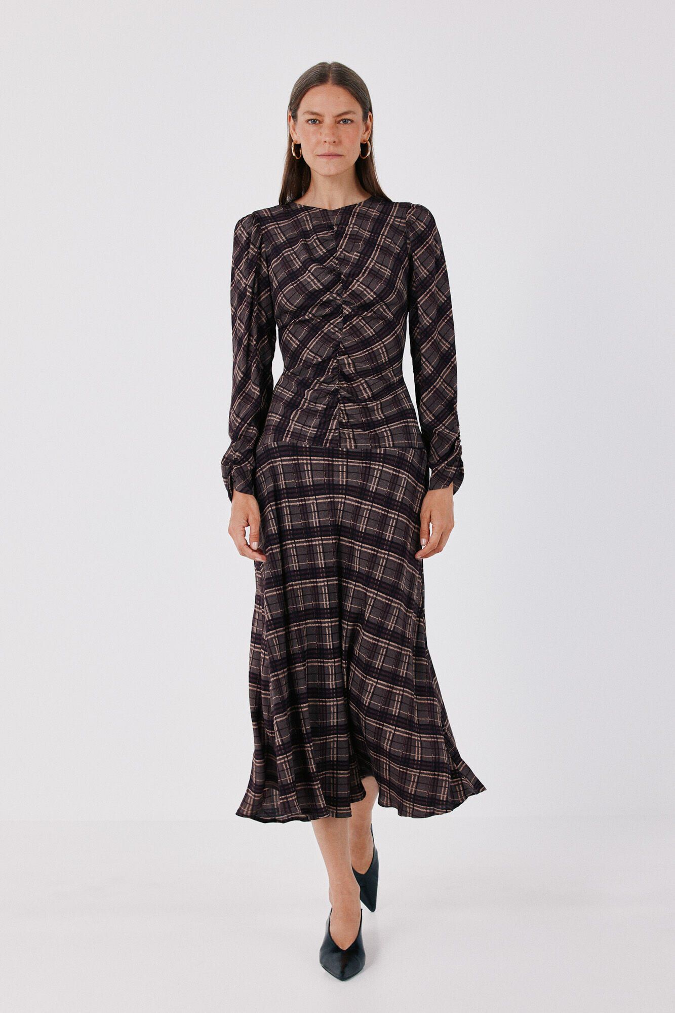 Cortefiel Plaid print ruched dress