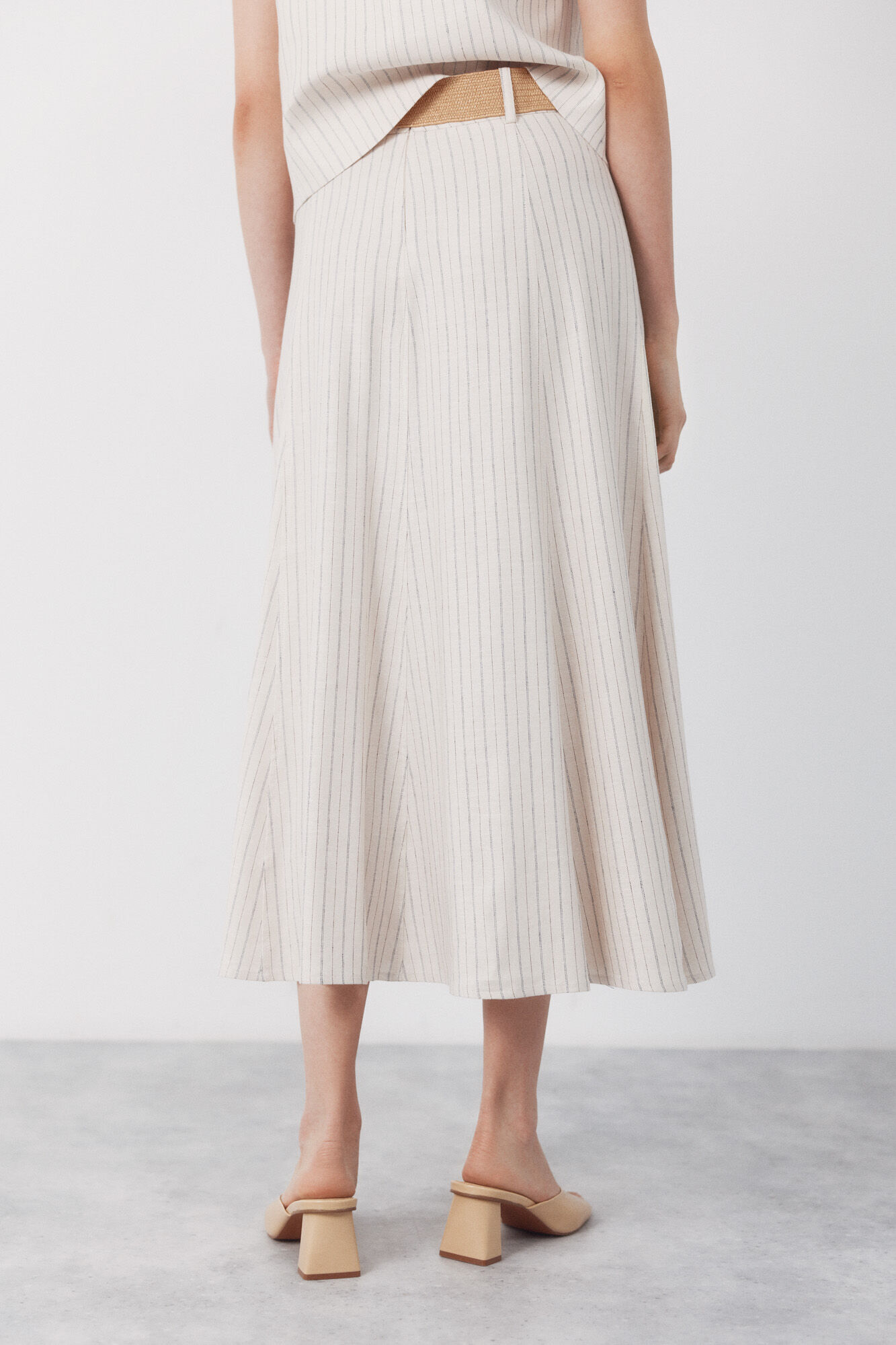 Cortefiel Flared skirt with belt Printed white