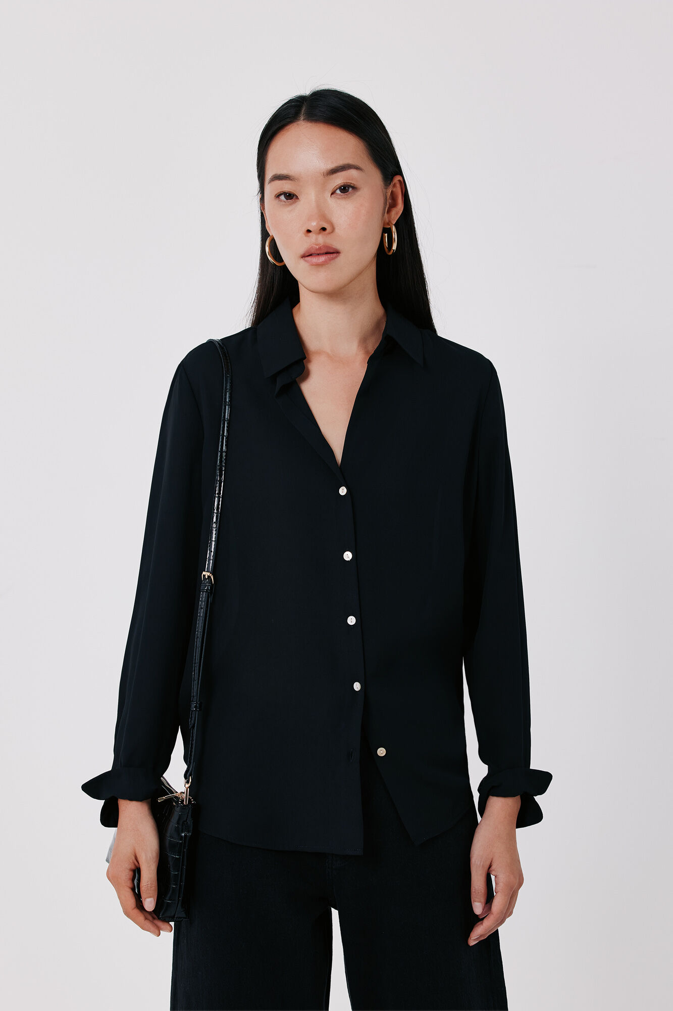 Cortefiel Camisa fluida crepe Negro