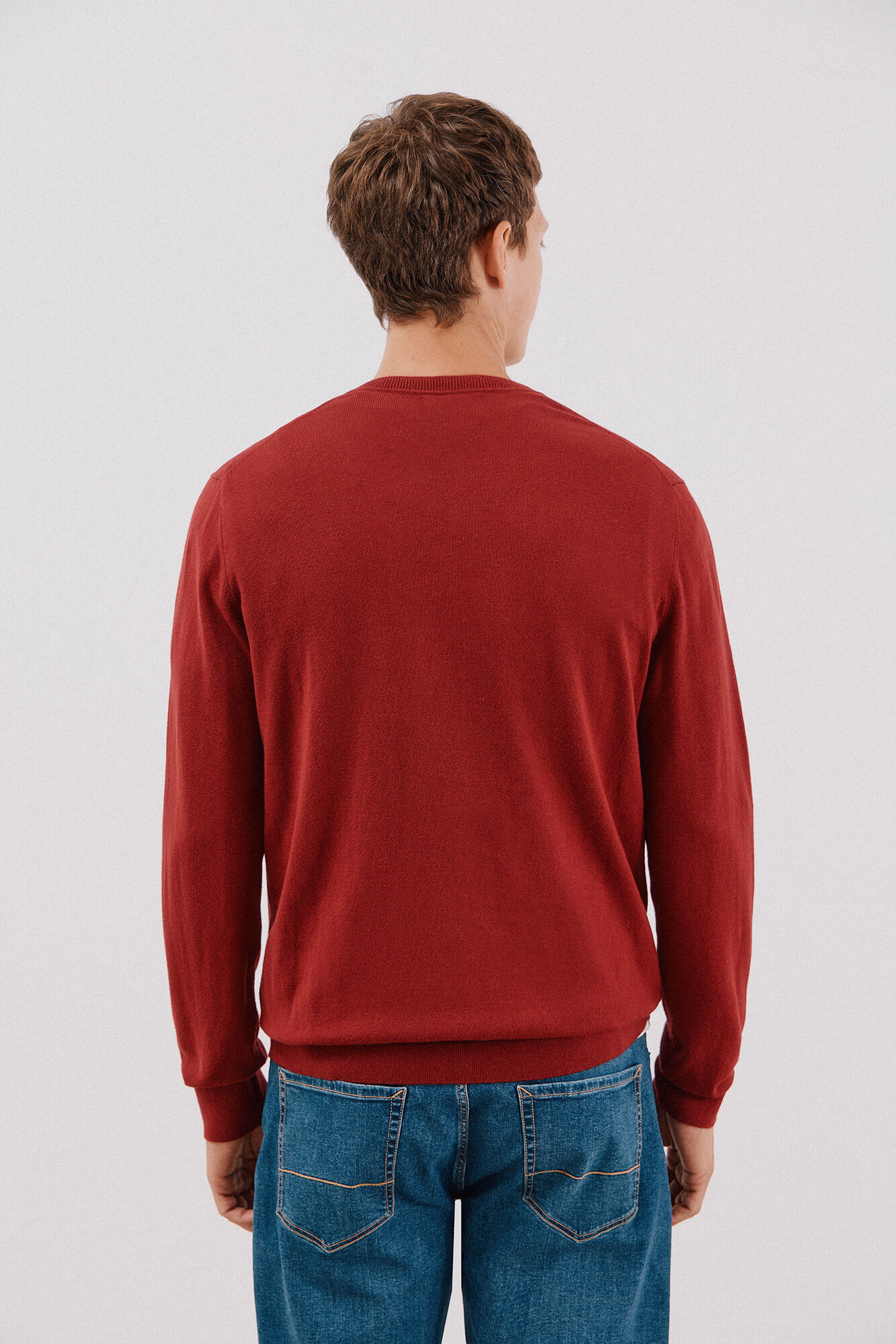 Cortefiel Cotton/cashmere V-neck jumper Maroon