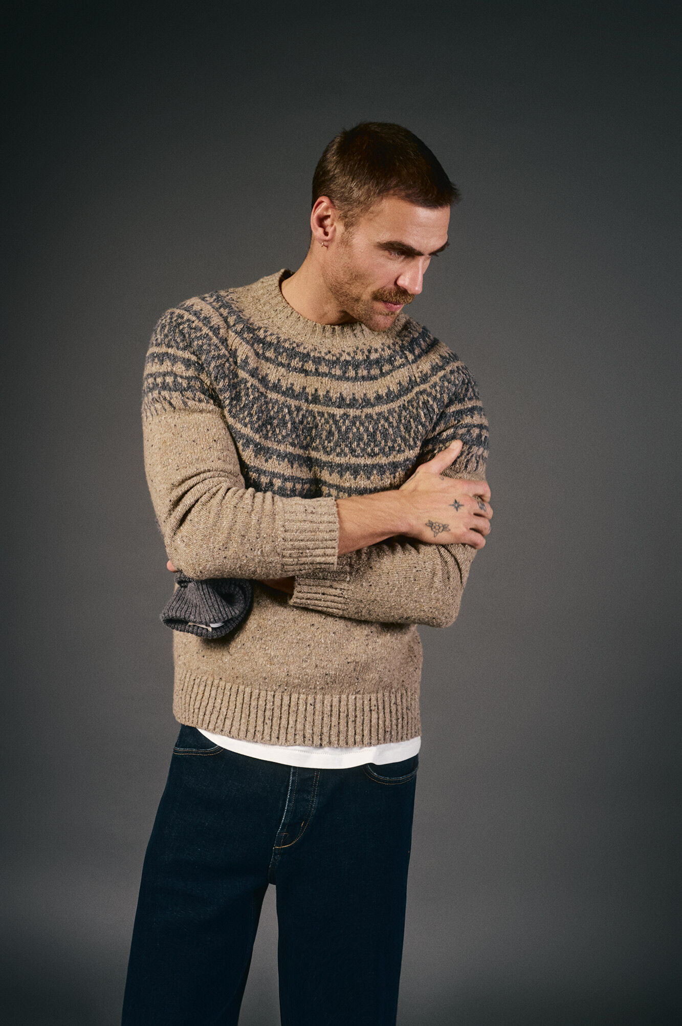 OOTO Camisola de Natal jacquard gola caixa Tostado