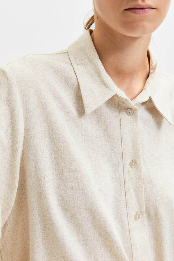 Cortefiel Regular-fit long-sleeved linen shirt Grey