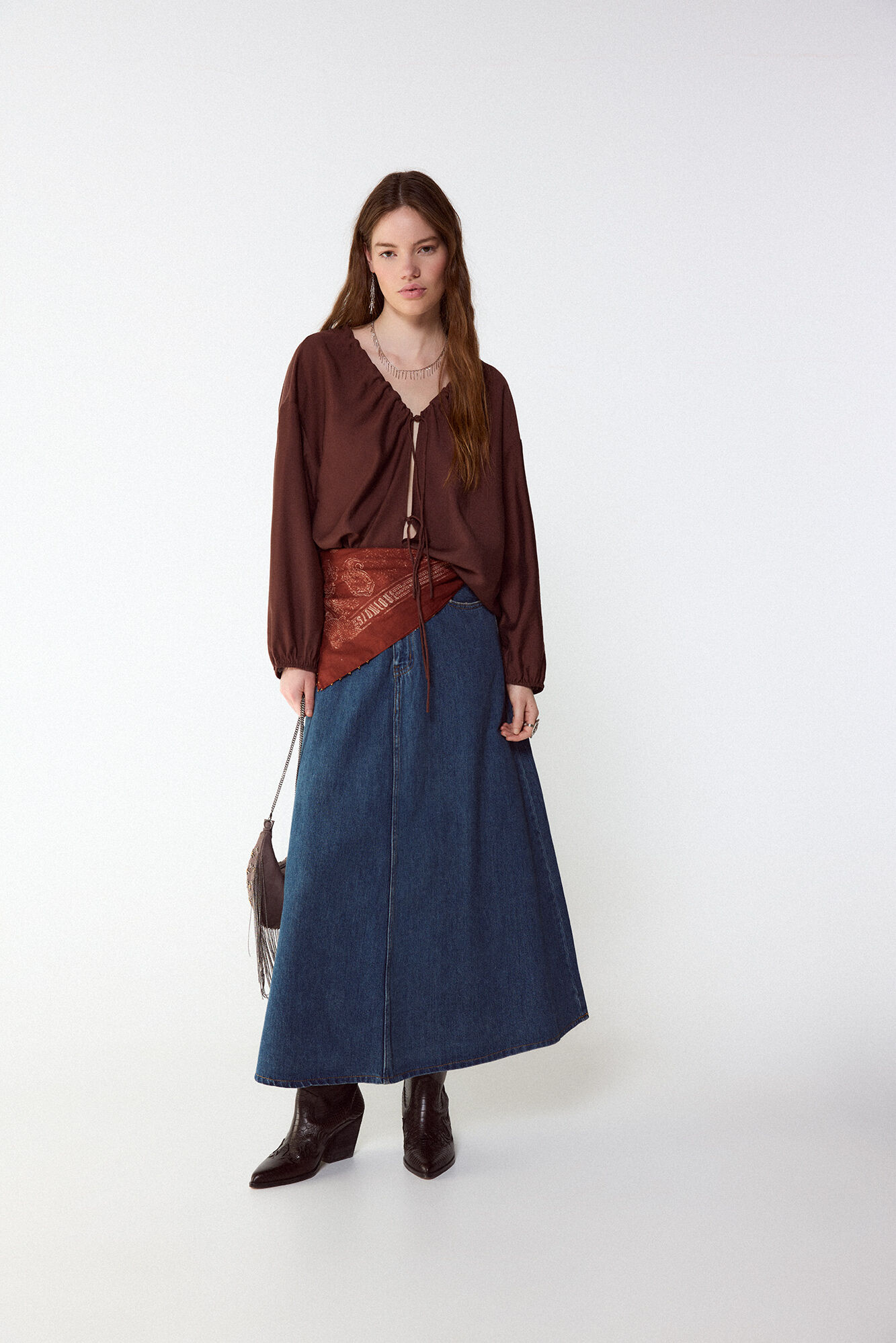 Slowlove Blusa com la&ccedil;adas Castanho