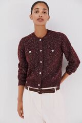 Cortefiel Lurex jacket with buttons Maroon