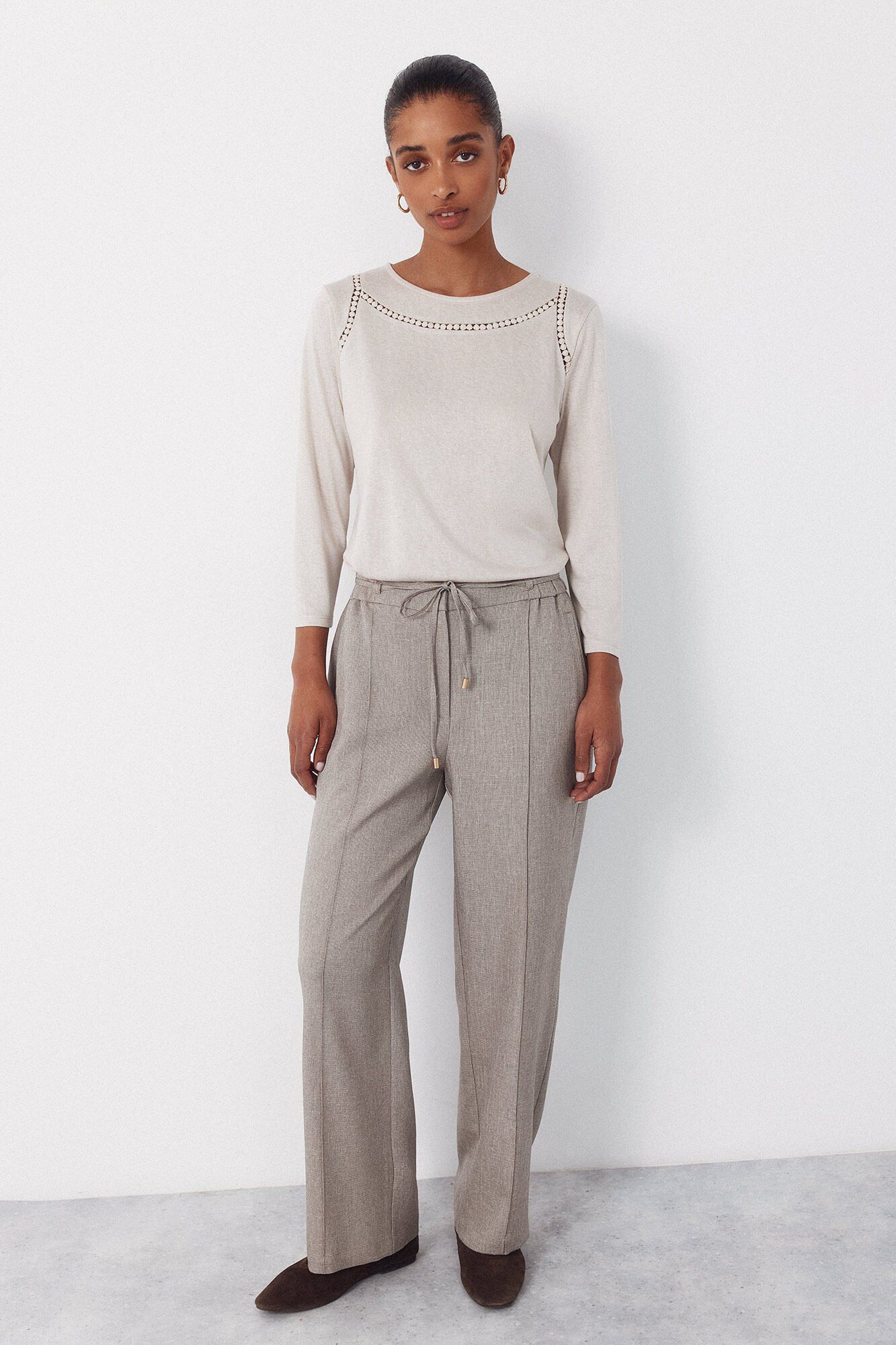 Cortefiel Dress pants with belt Beige