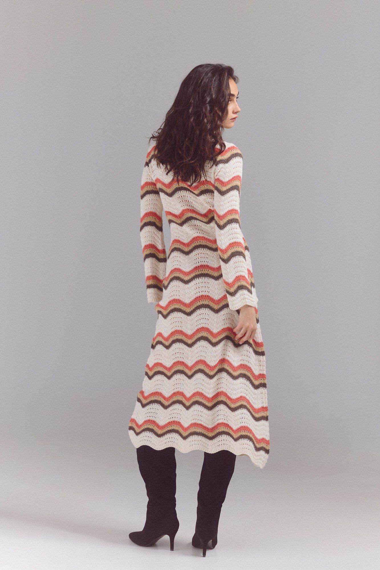 Slowlove Vestido punto ondas multicolor Marfil