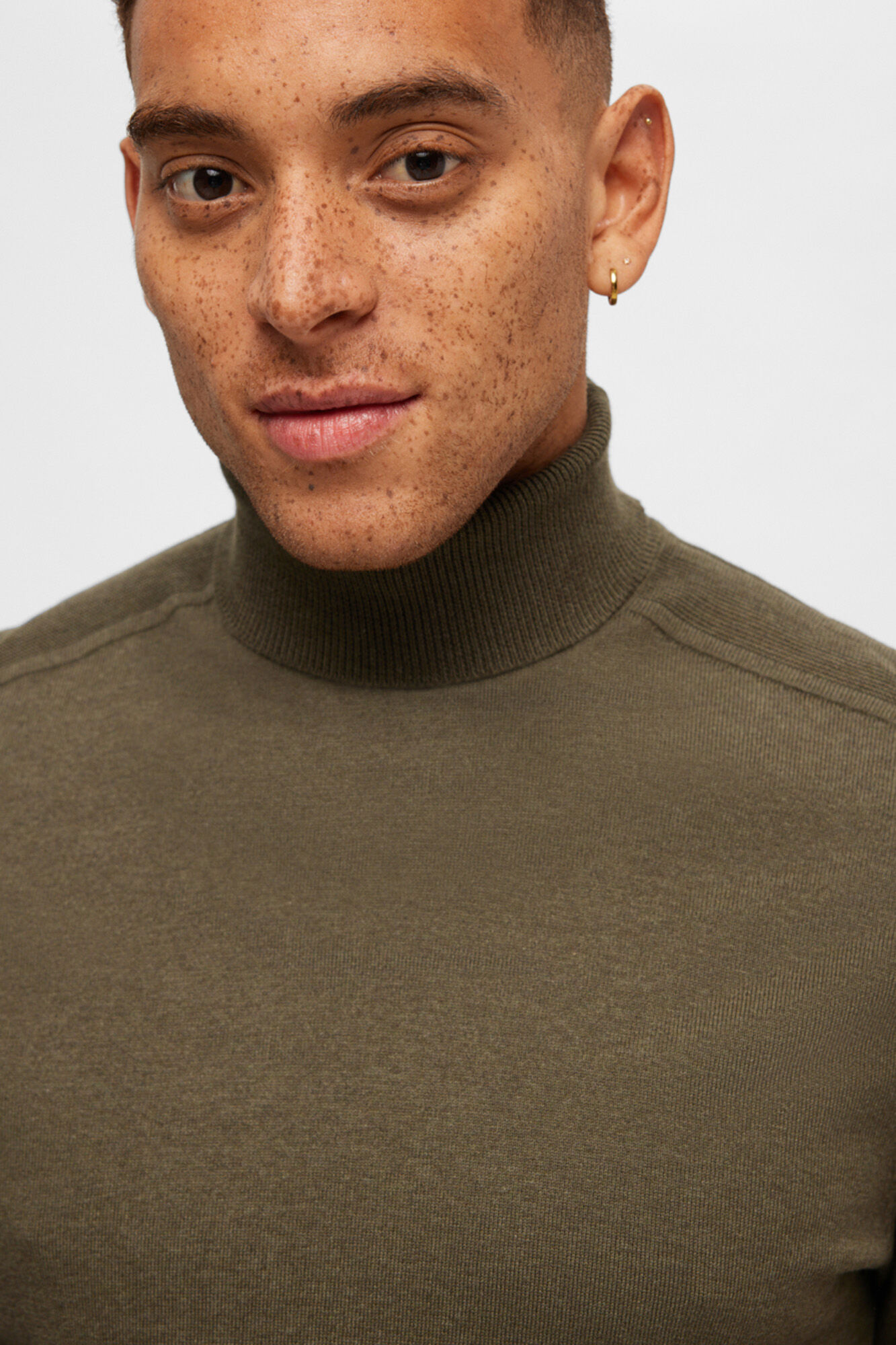 Selected Camisola gola dobrada 100% algod&atilde;o Verde