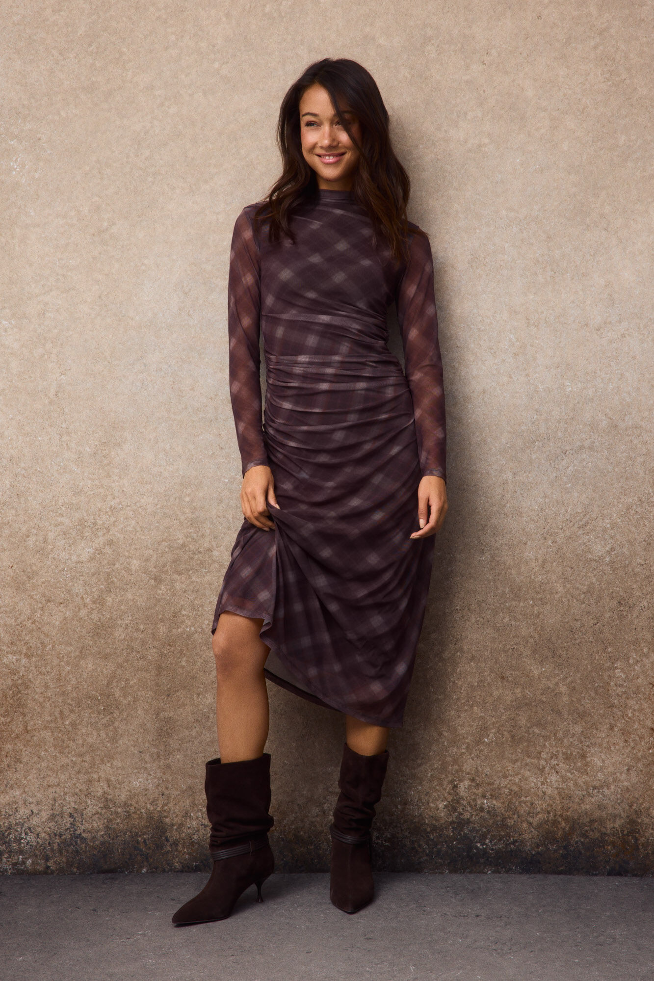 Slowlove Vestido em tule xadrez