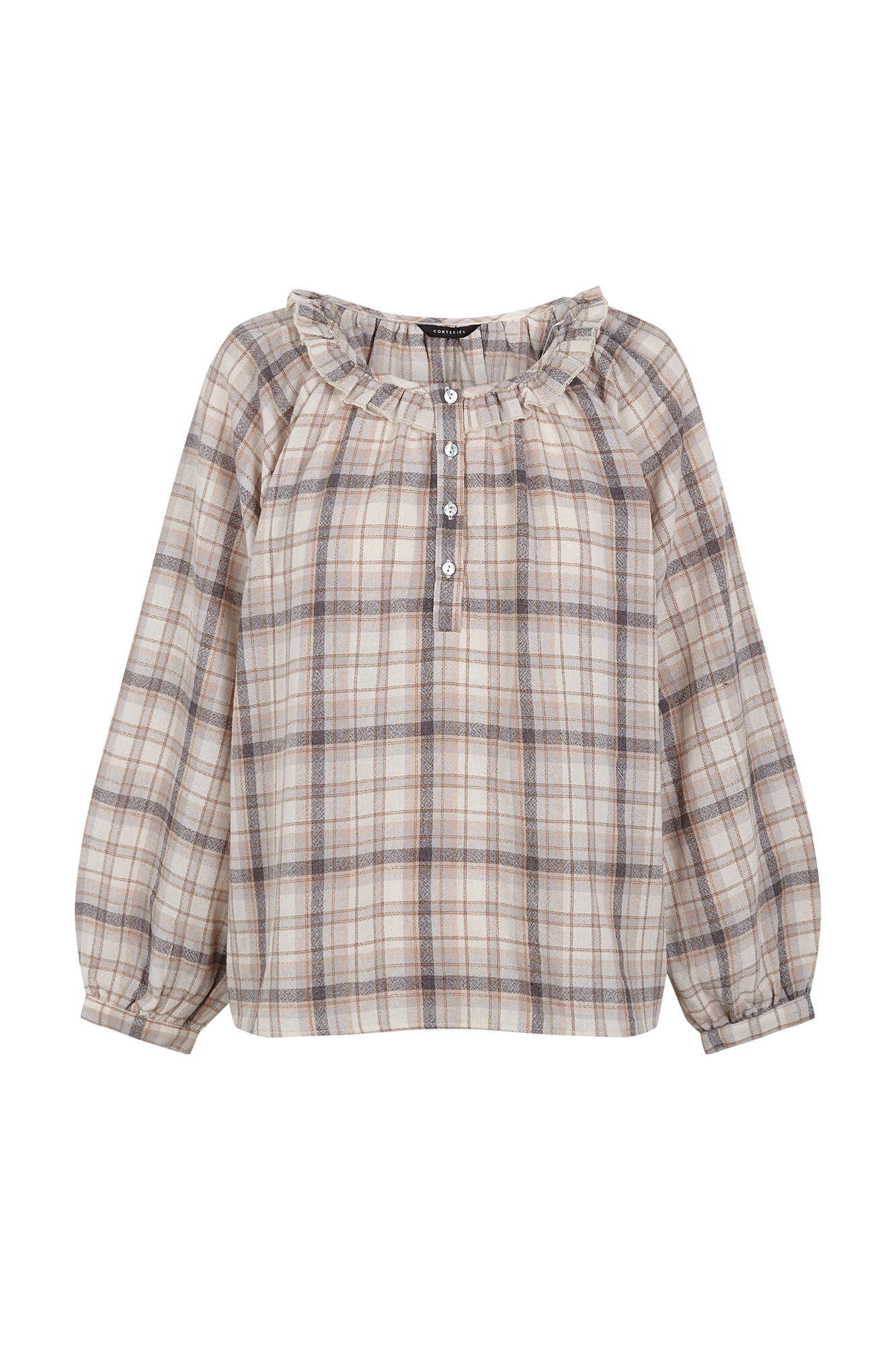 Cortefiel Rustic plaid blouse Printed beige