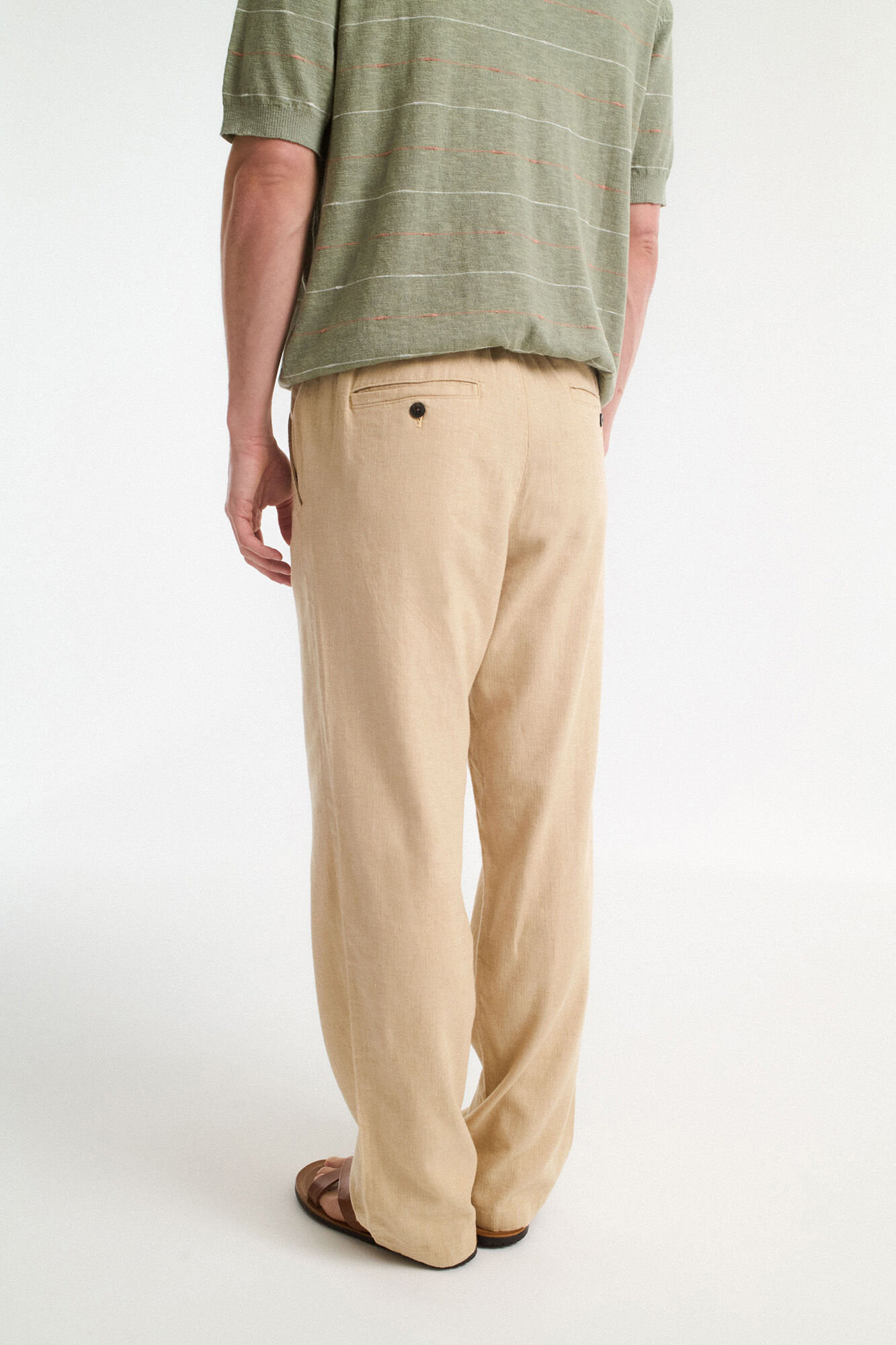 Selected Cal&ccedil;as de linho com ajuste relaxado Castanho