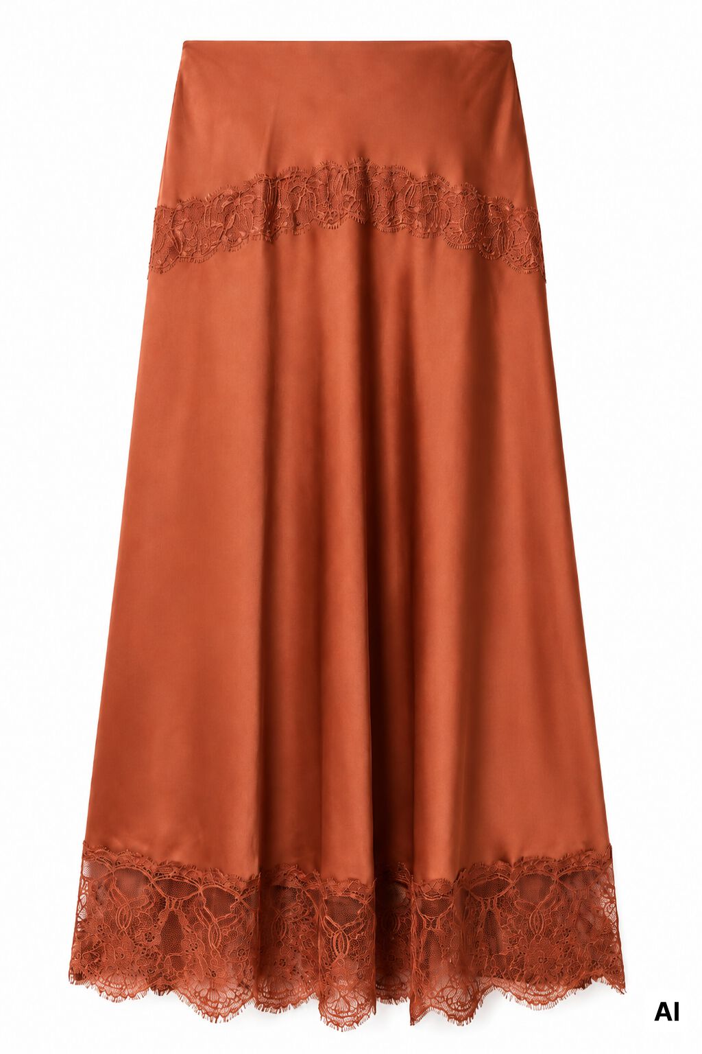 Slowlove Saia midi em cetim e renda Vermelho