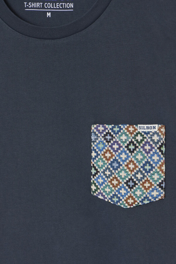 Cortefiel Camiseta clasica bolsillo etnico Azul marino