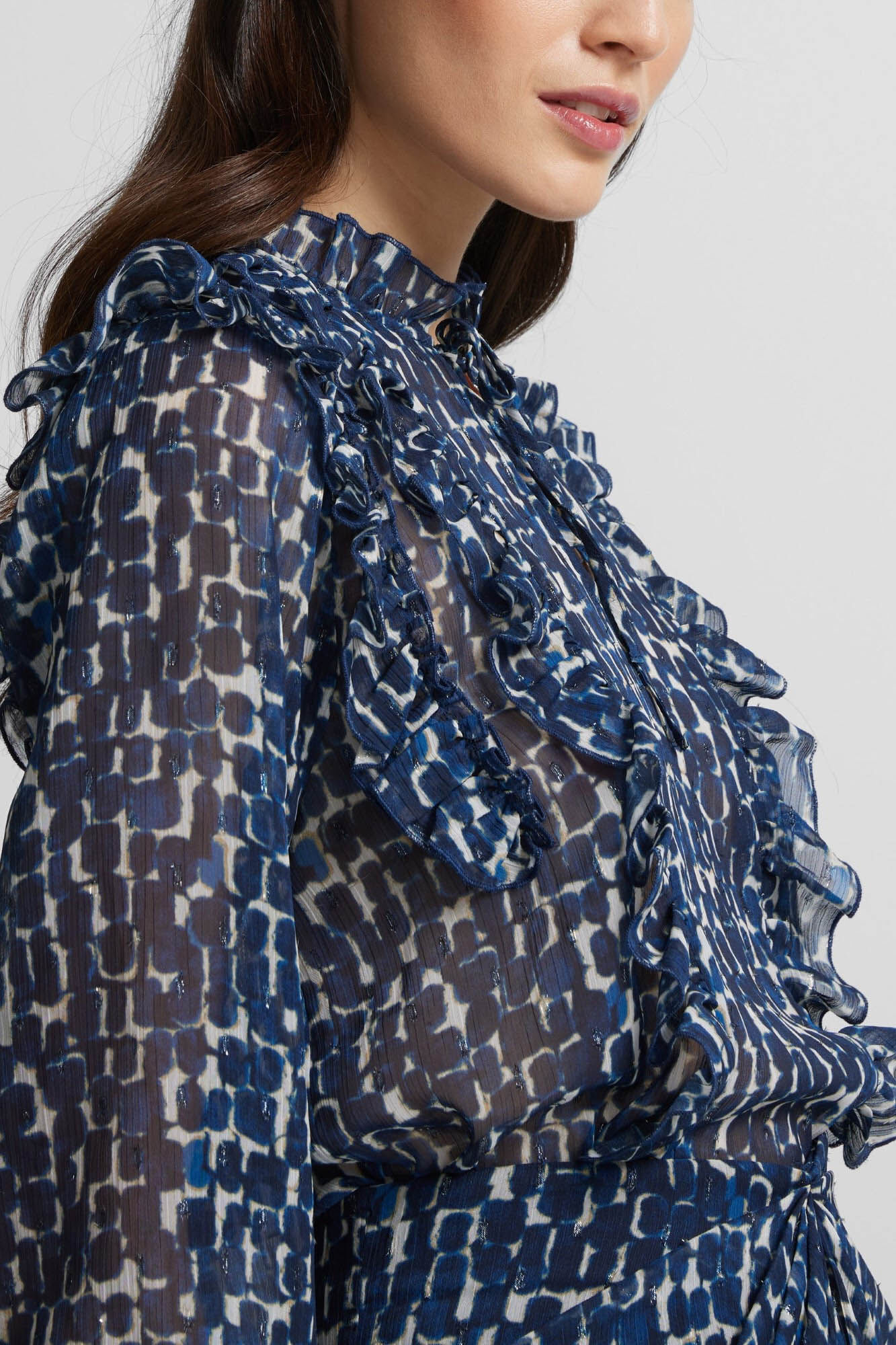 Silbon Blusa estampado com babados Azul