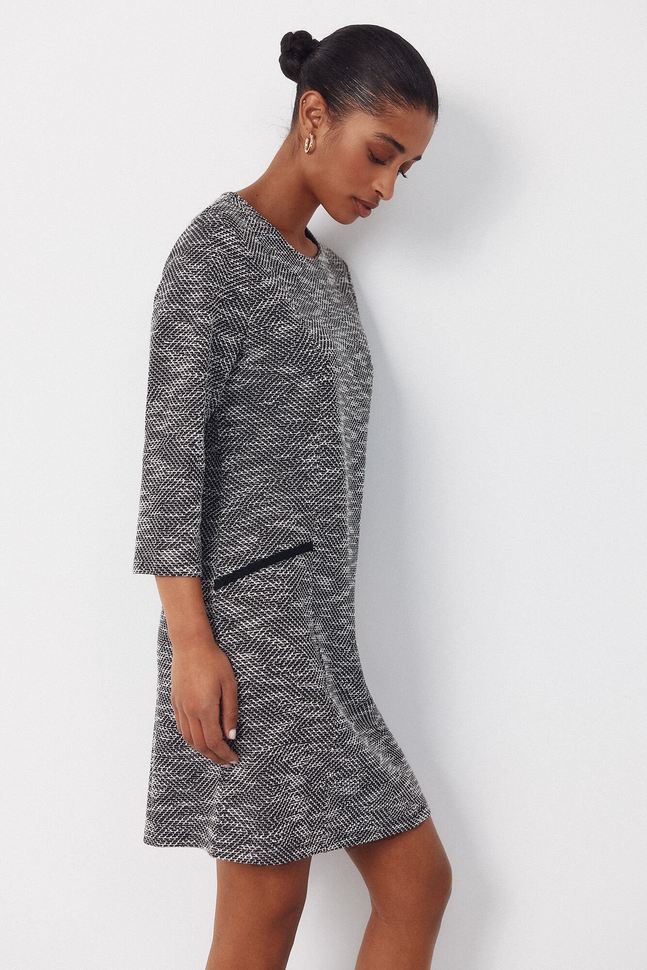 Cortefiel Short tweed dress Printed white