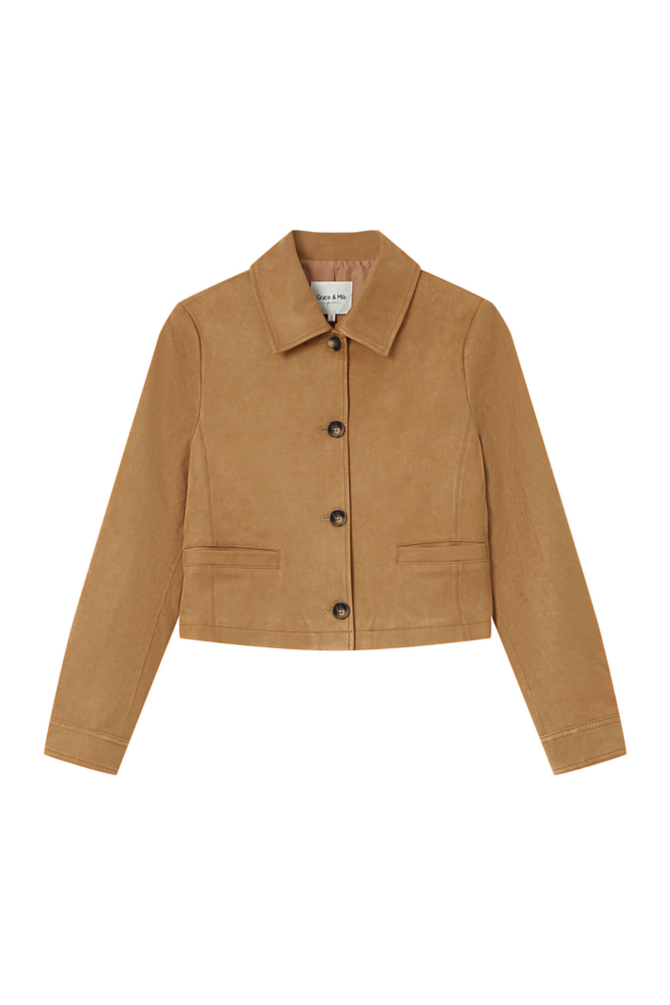 Grace & Mila Short faux suede jacket in camel color Beige