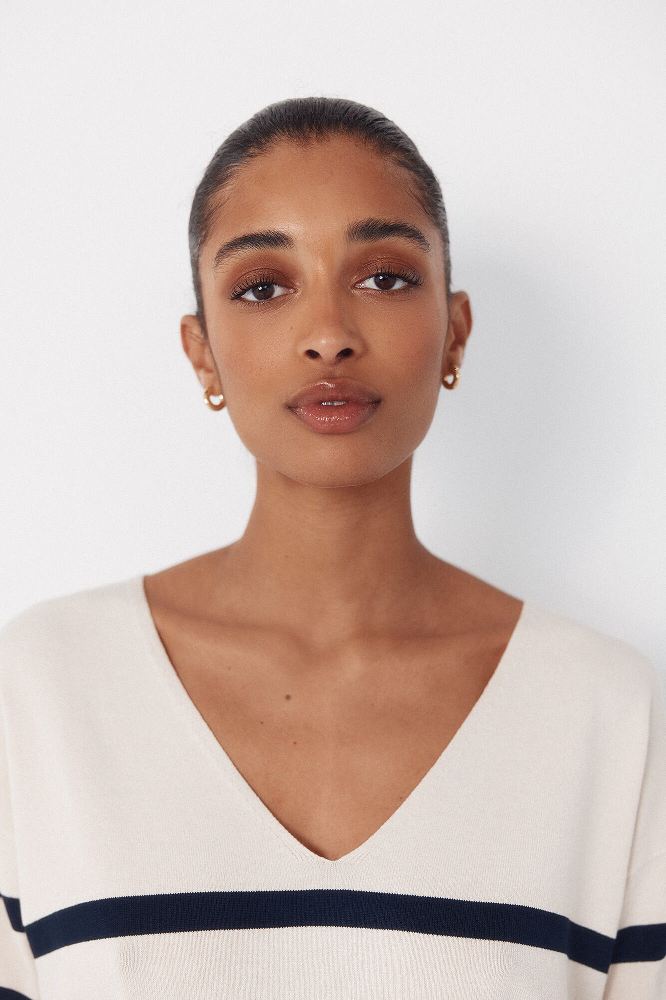 Cortefiel Jersey escote pico Estampado blanco