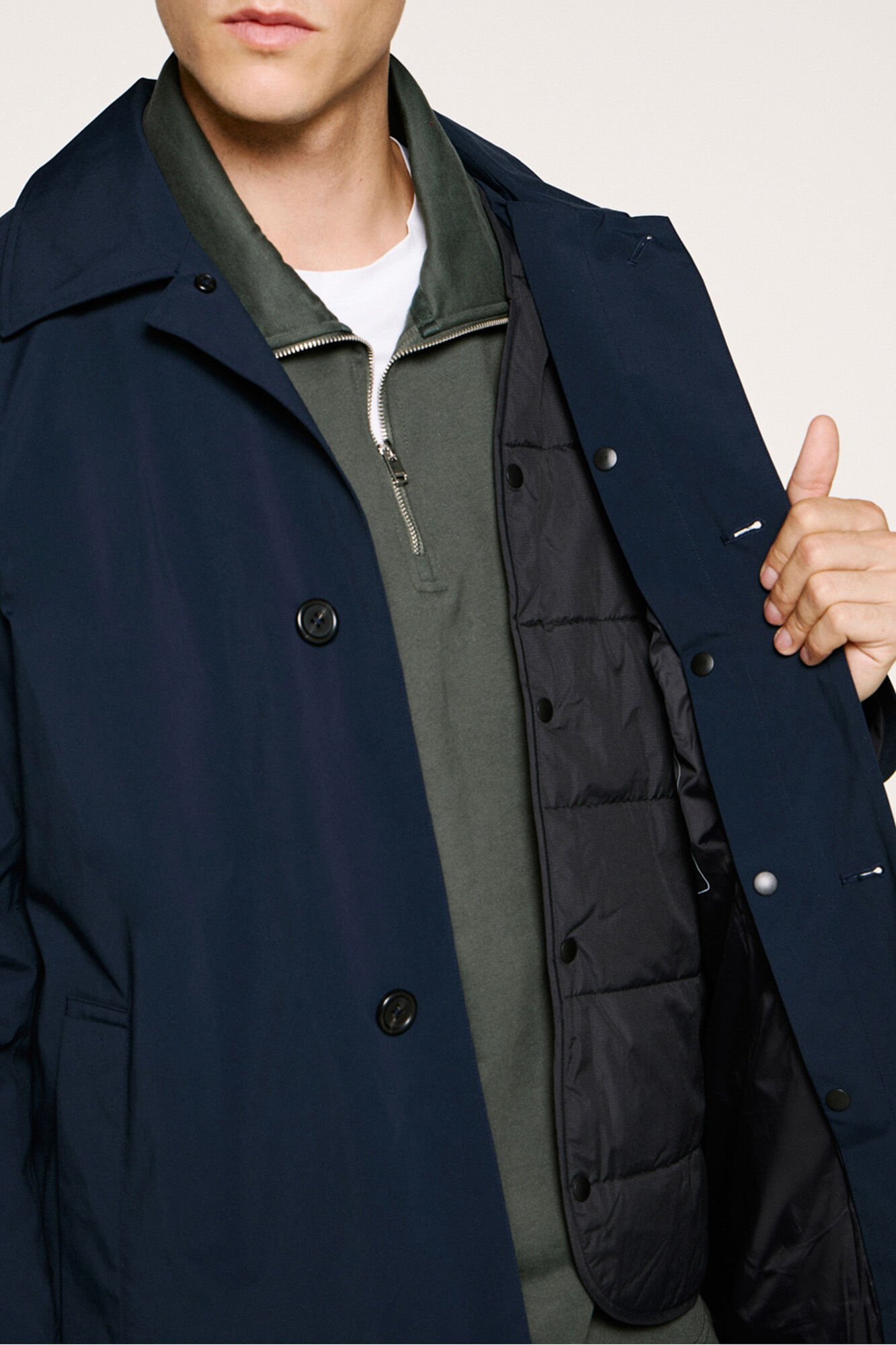Selected Water-resistant technical coat with detachable gilet  Navy