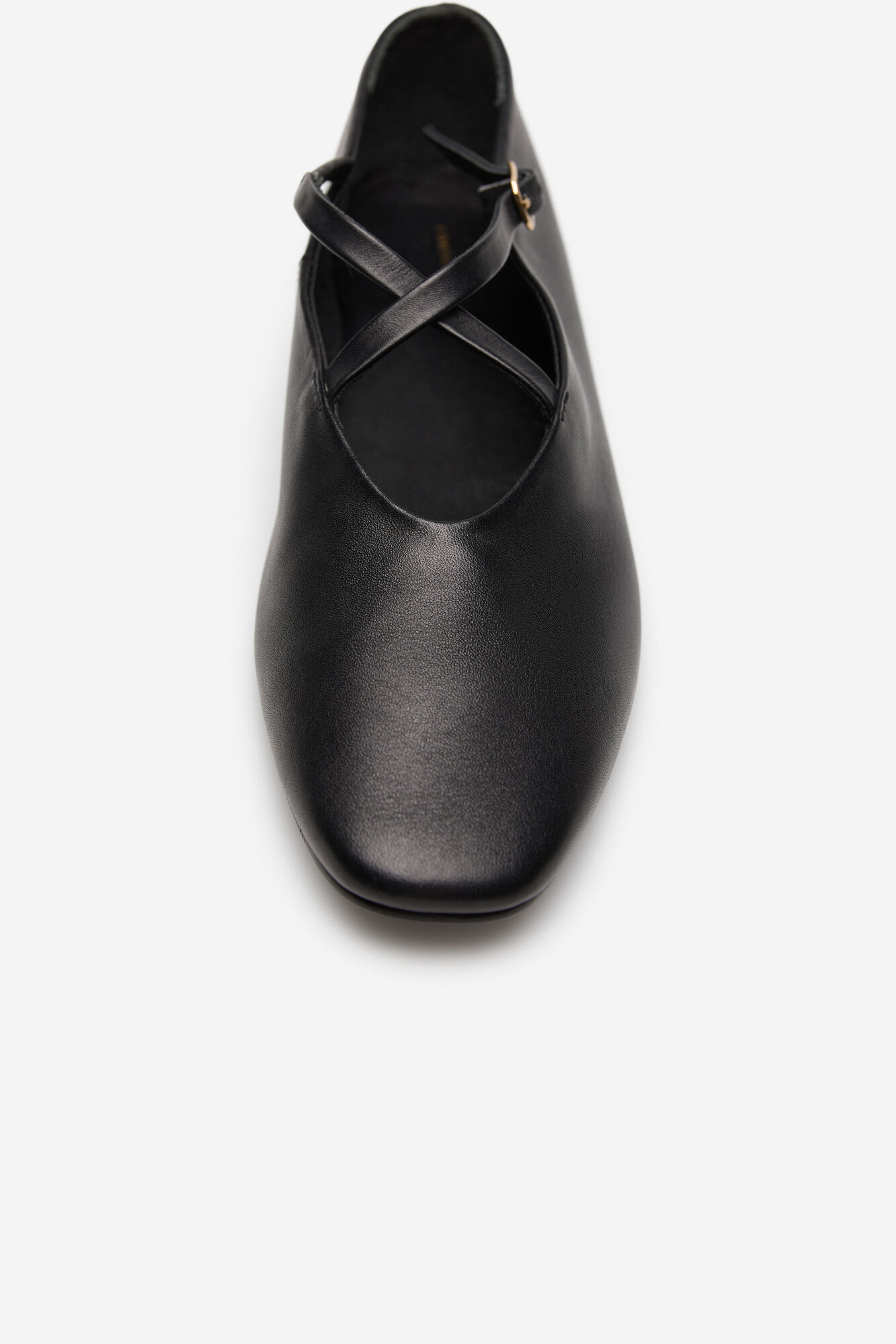 Cortefiel Crossed leather ballerina Black