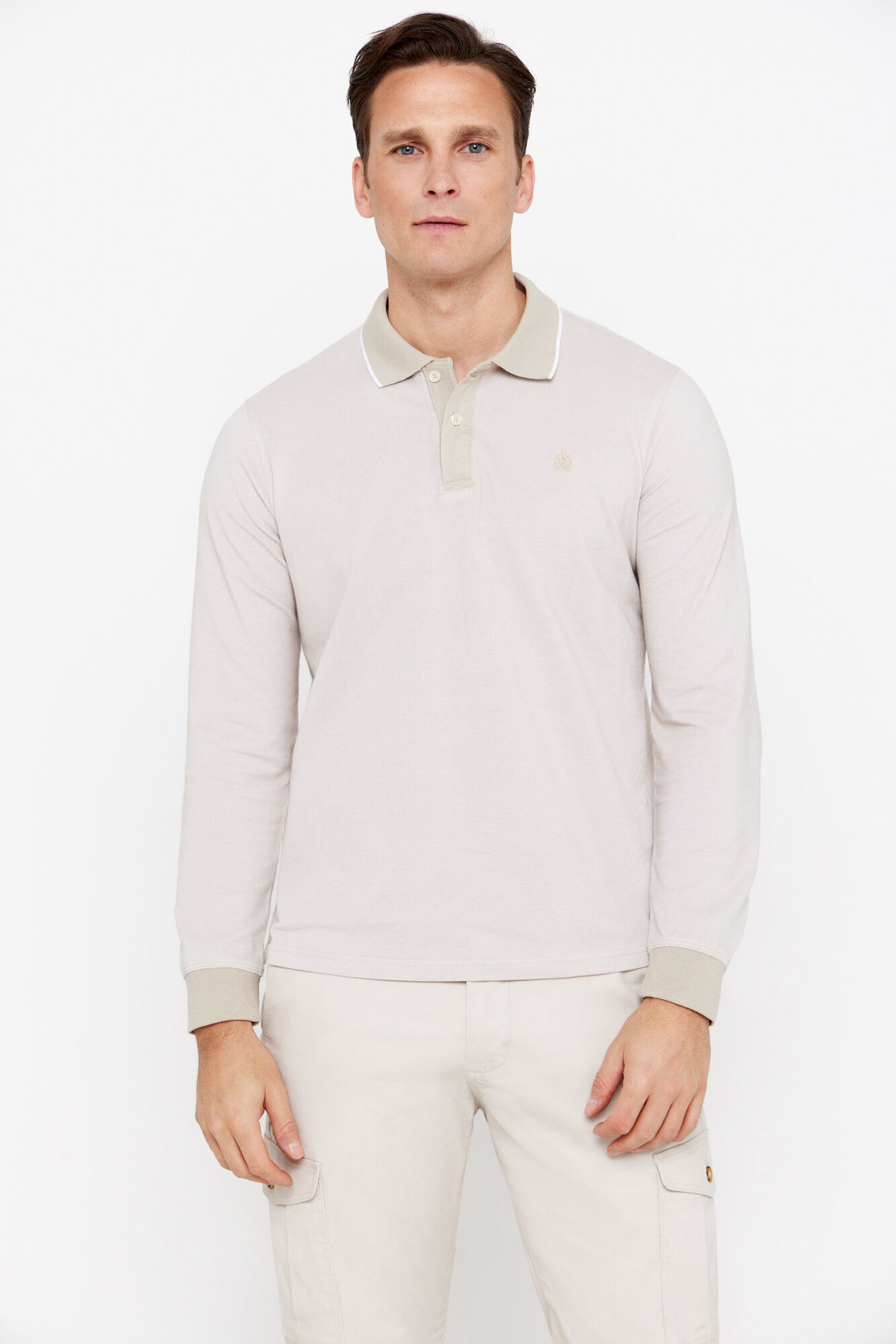 Cortefiel Long sleeve piqu&eacute; Oxford polo shirt Beige