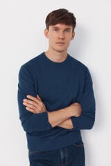 Cortefiel Basic cotton knit round neck jersey-knit Blue