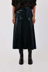Cortefiel Faux leather midi skirt Black