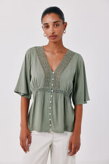 Cortefiel Blusa de renda Verde