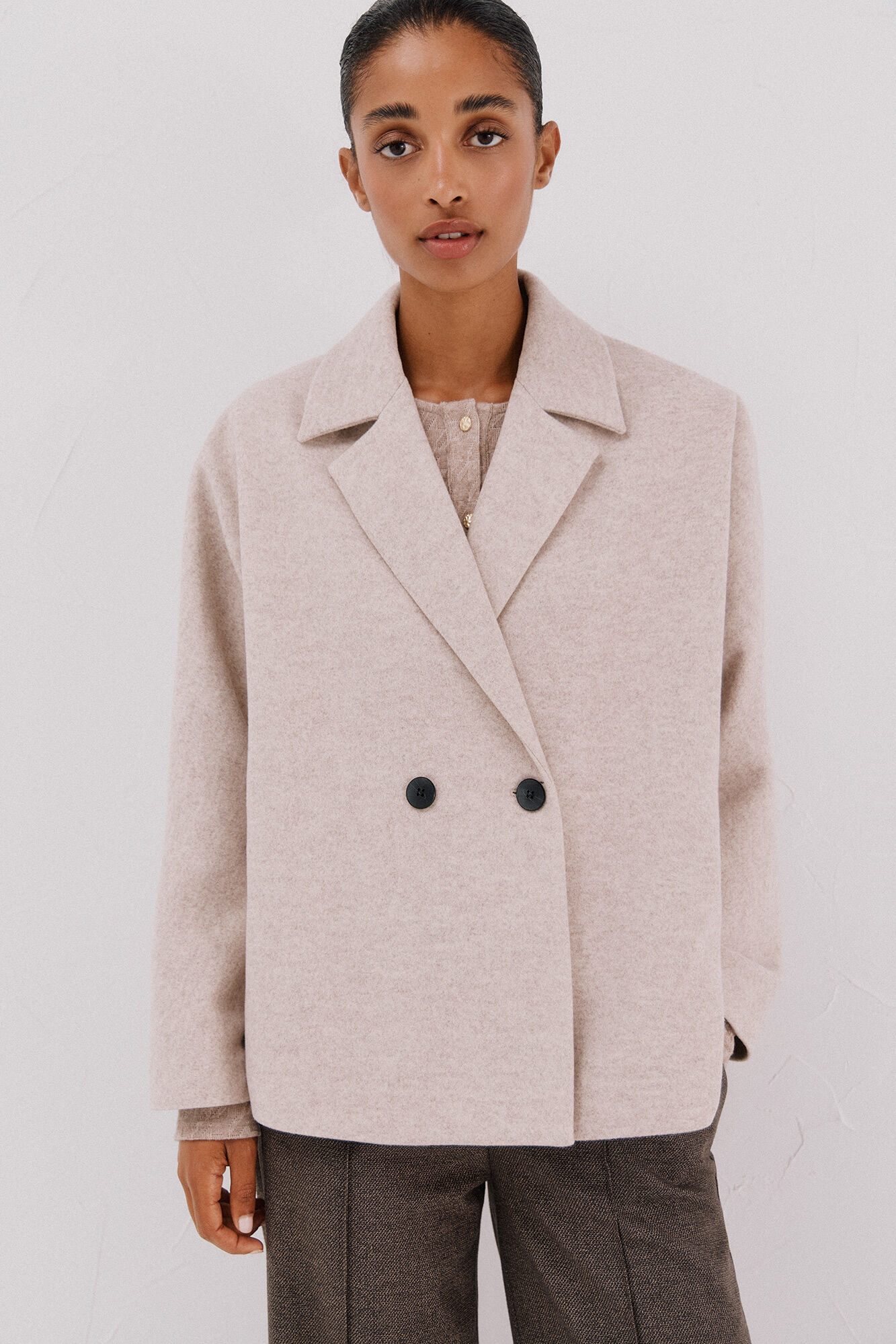 Cortefiel Short unstructured coat Ivory