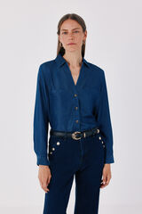 Cortefiel Camisa de ganga Tencel Azul
