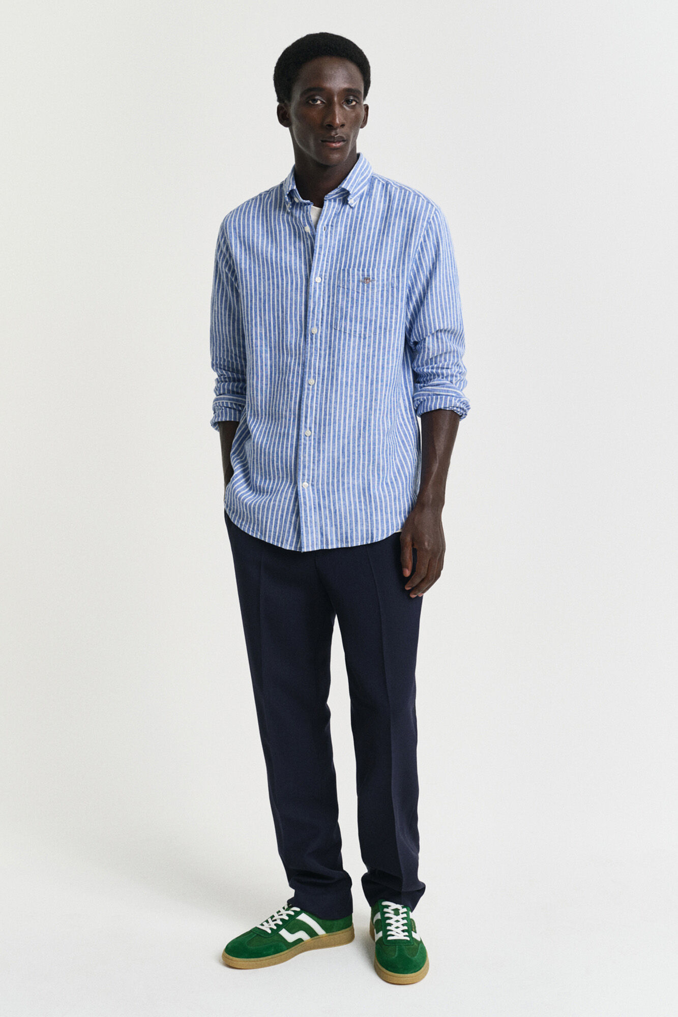 Gant Regular fit linen and cotton striped shirt Blue