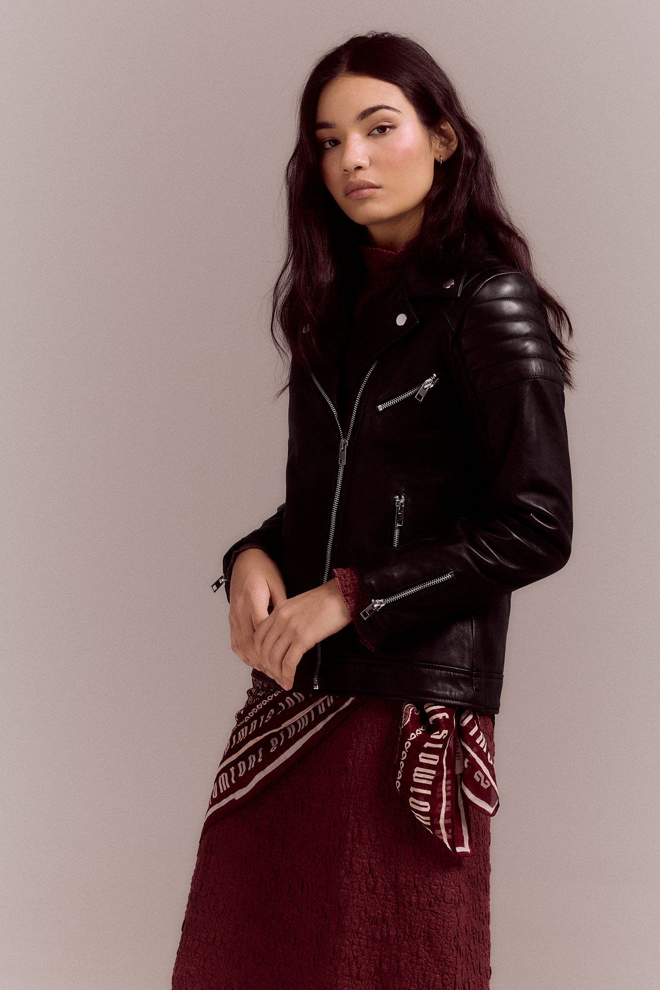 Slowlove Nappa biker jacket with padded shoulders Black