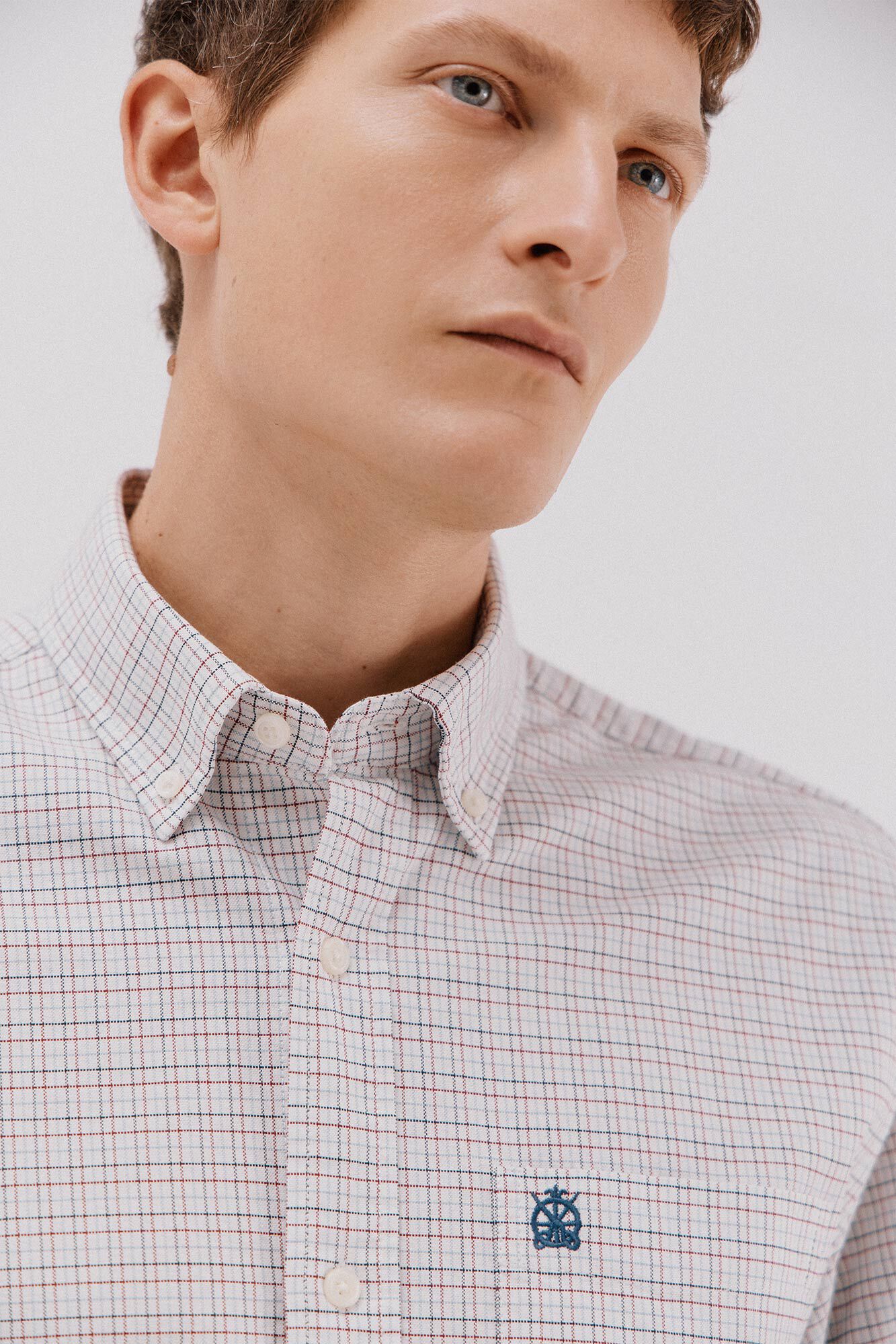 Cortefiel Checked oxford shirt Ivory