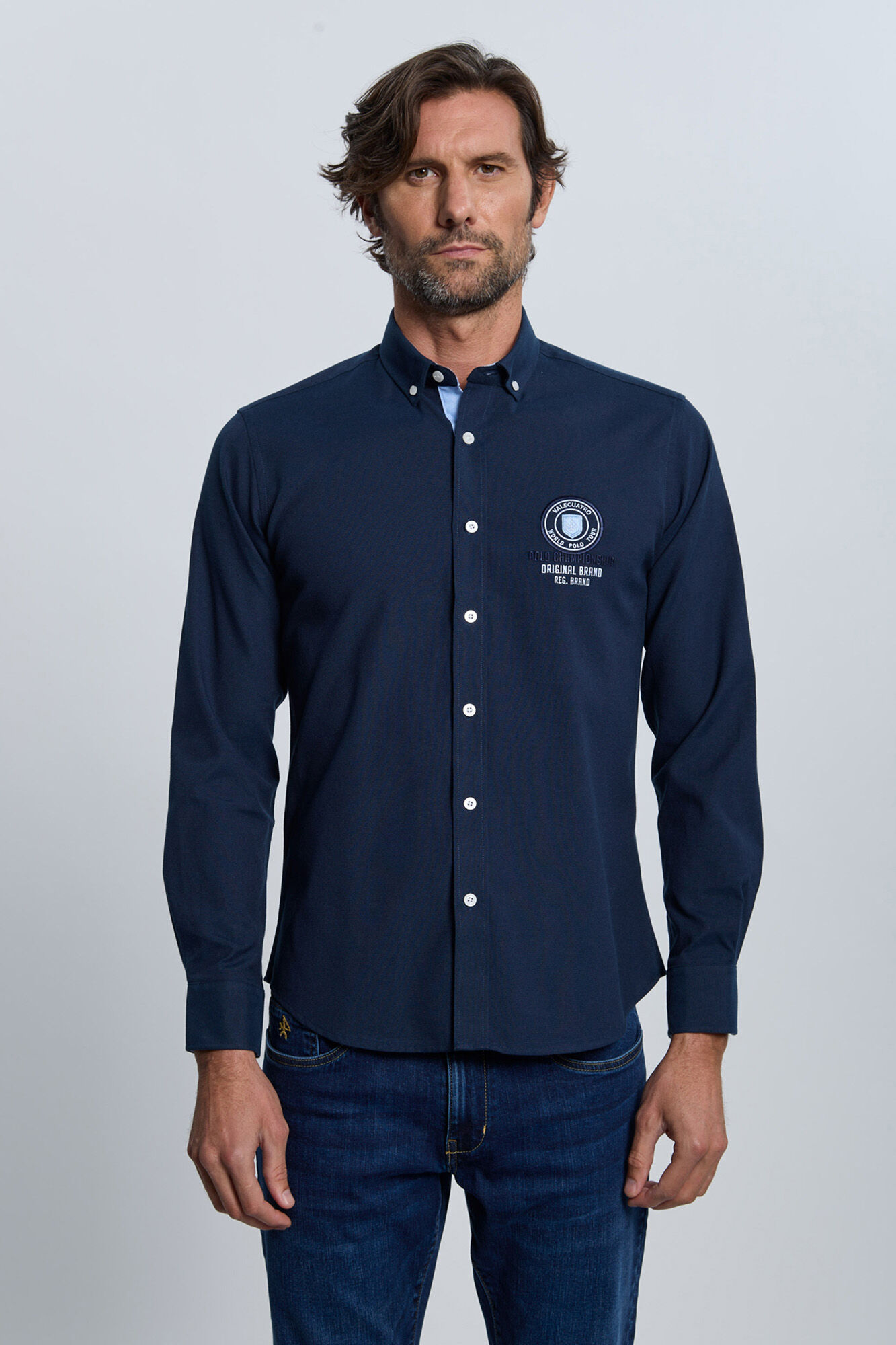 Valecuatro Camisa bordada azul marinho