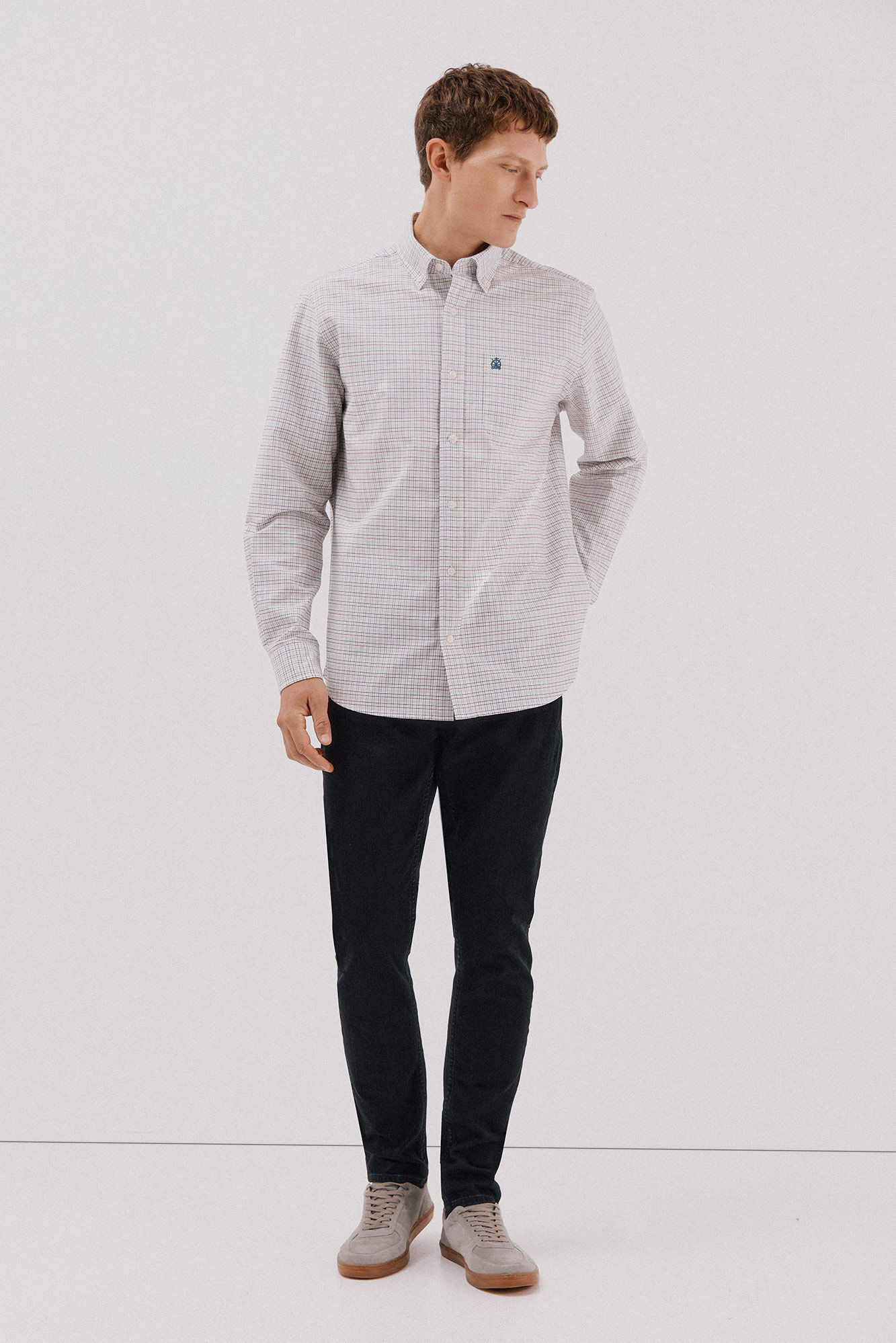 Cortefiel Checked oxford shirt Ivory