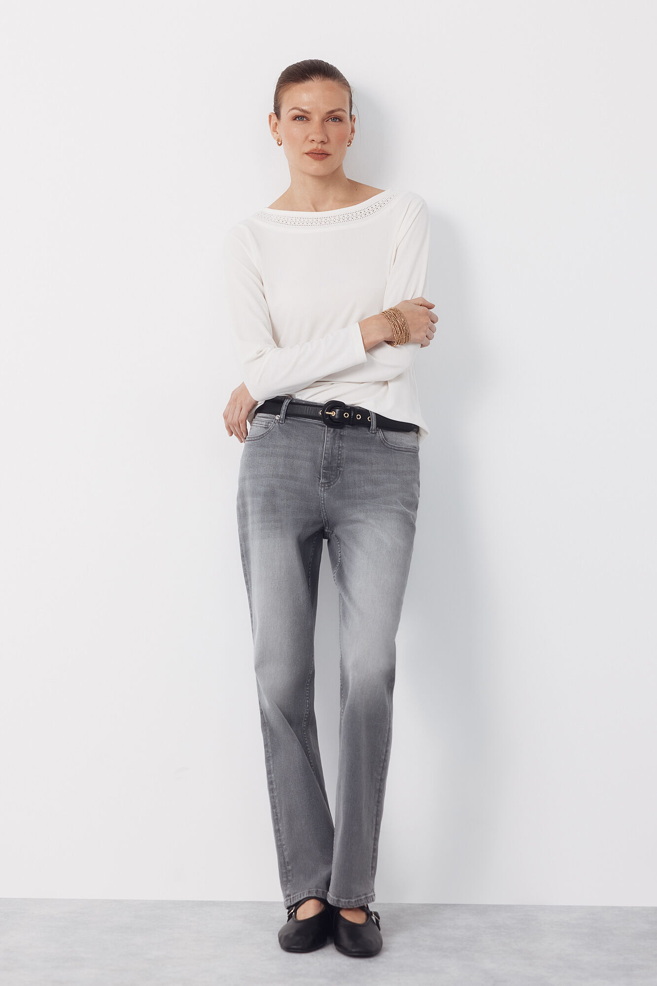 Cortefiel Camiseta escote barco lace Marfil