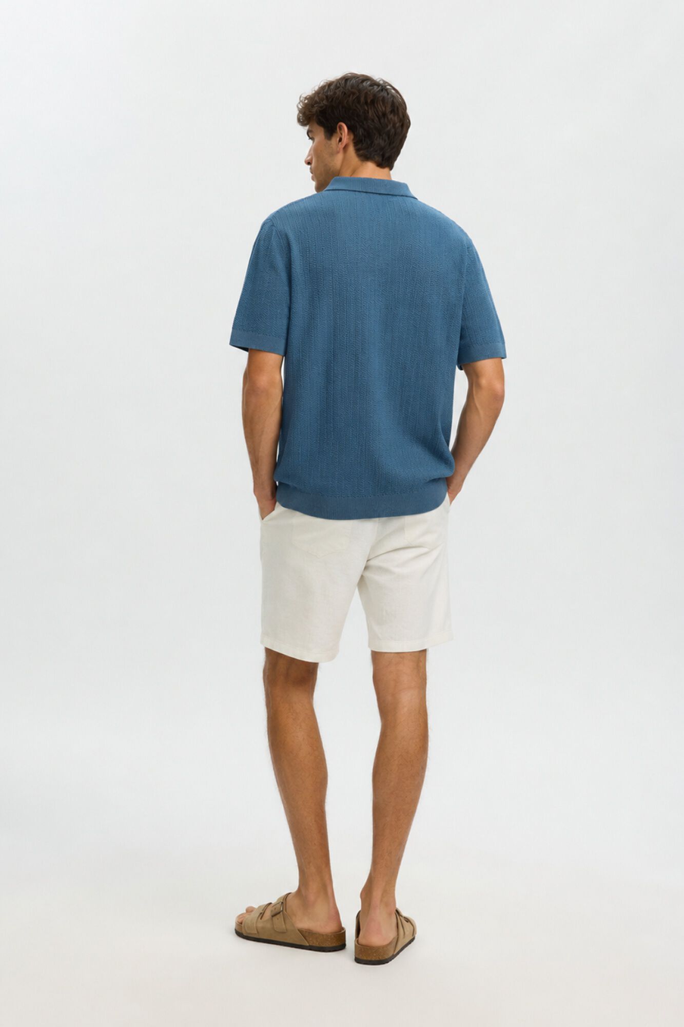 Selected Polo de malha com gola aberta Azul