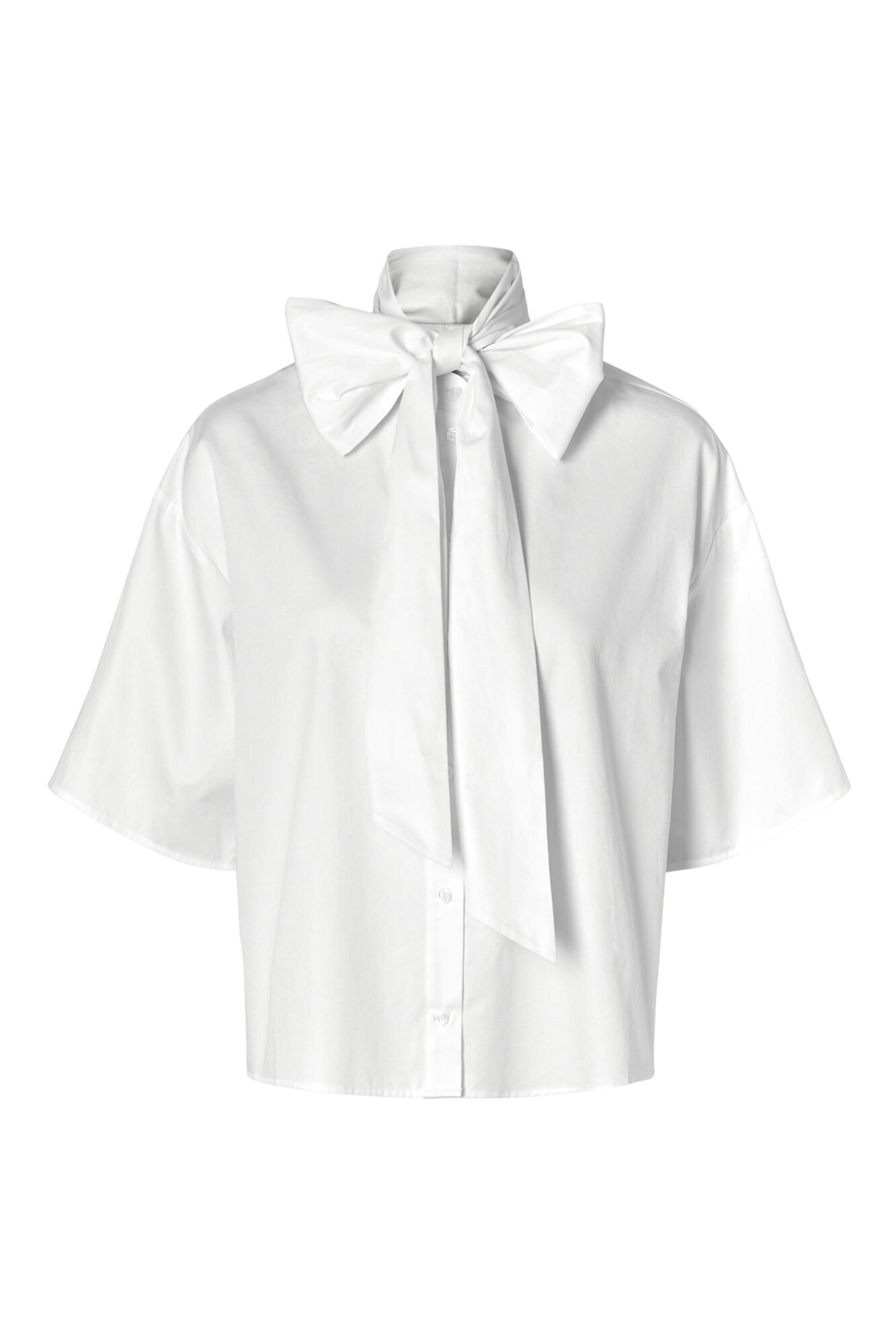 Cortefiel short sleeve shirt with a bow at the neck made from 100% organic cotton. White