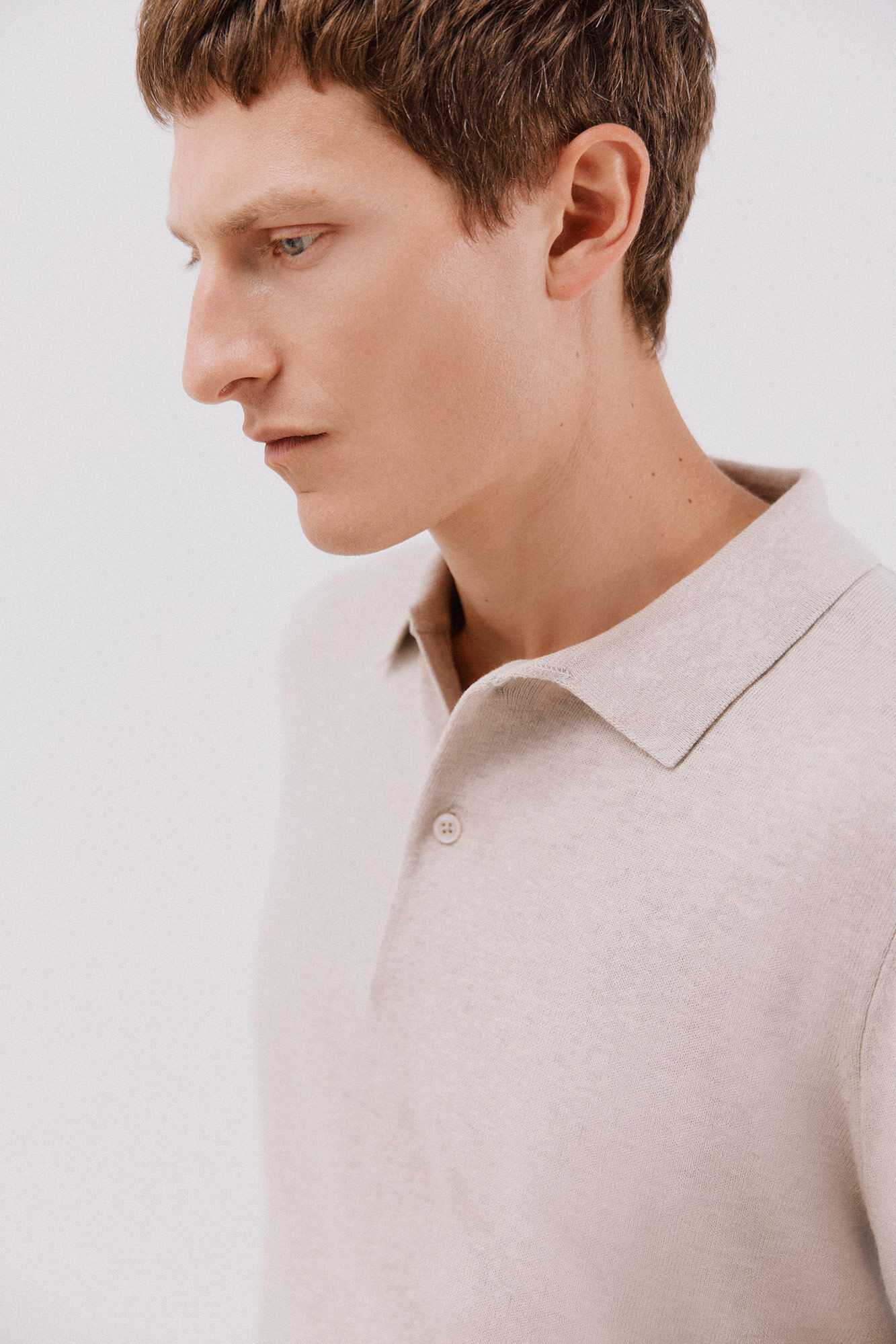 Cortefiel Cotton cashmere polo shirt neck jersey Beige
