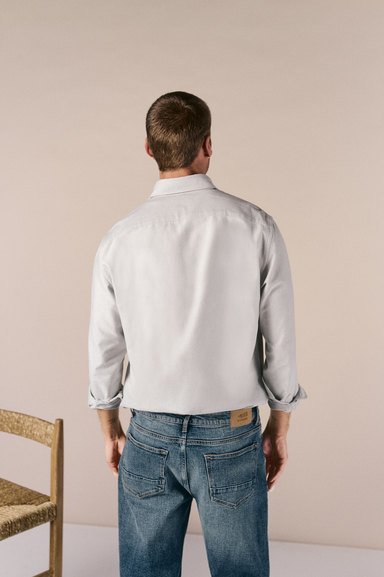 OOTO Oxford plain long sleeve shirt Kaki