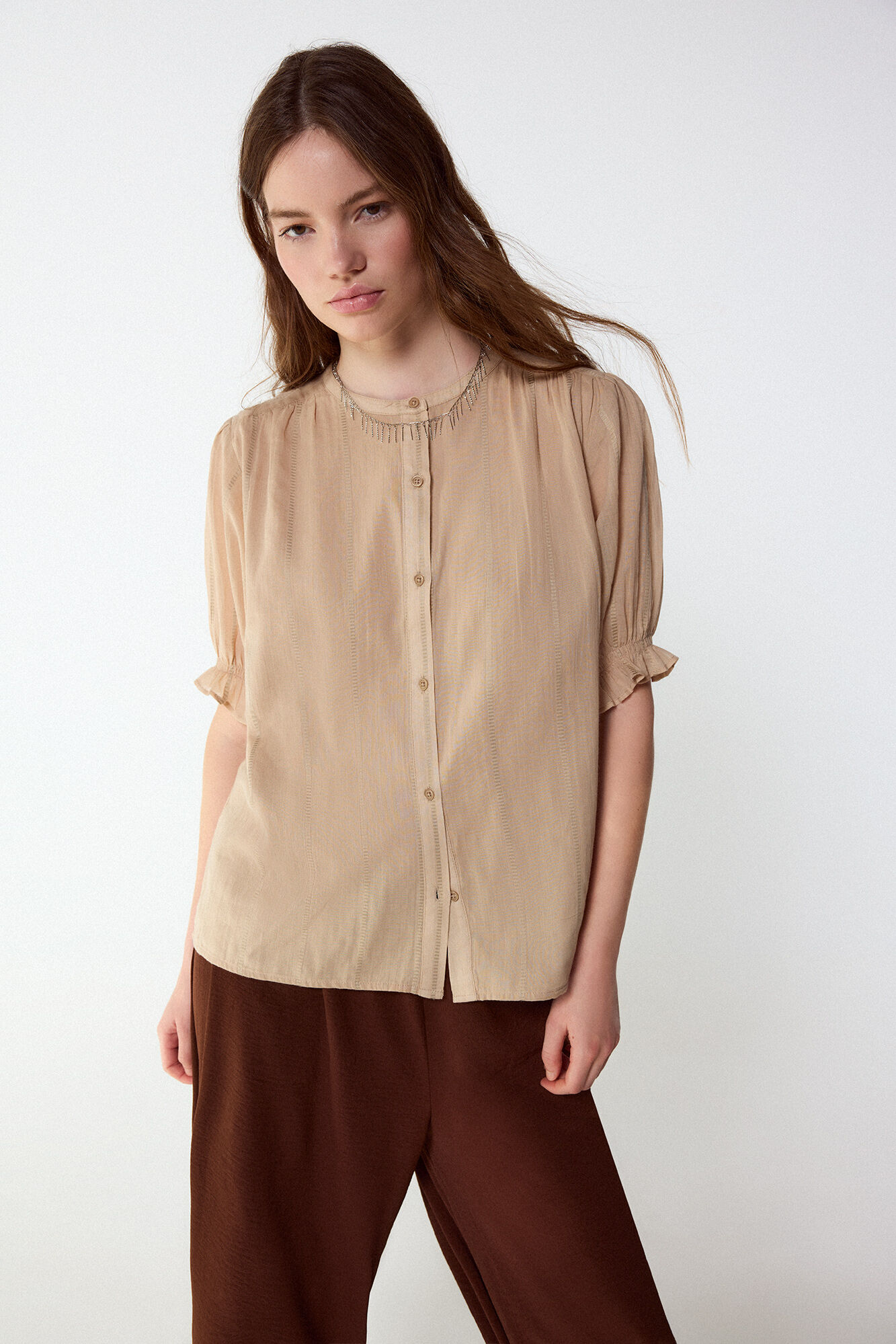 Slowlove Fluid dobby blouse Nude