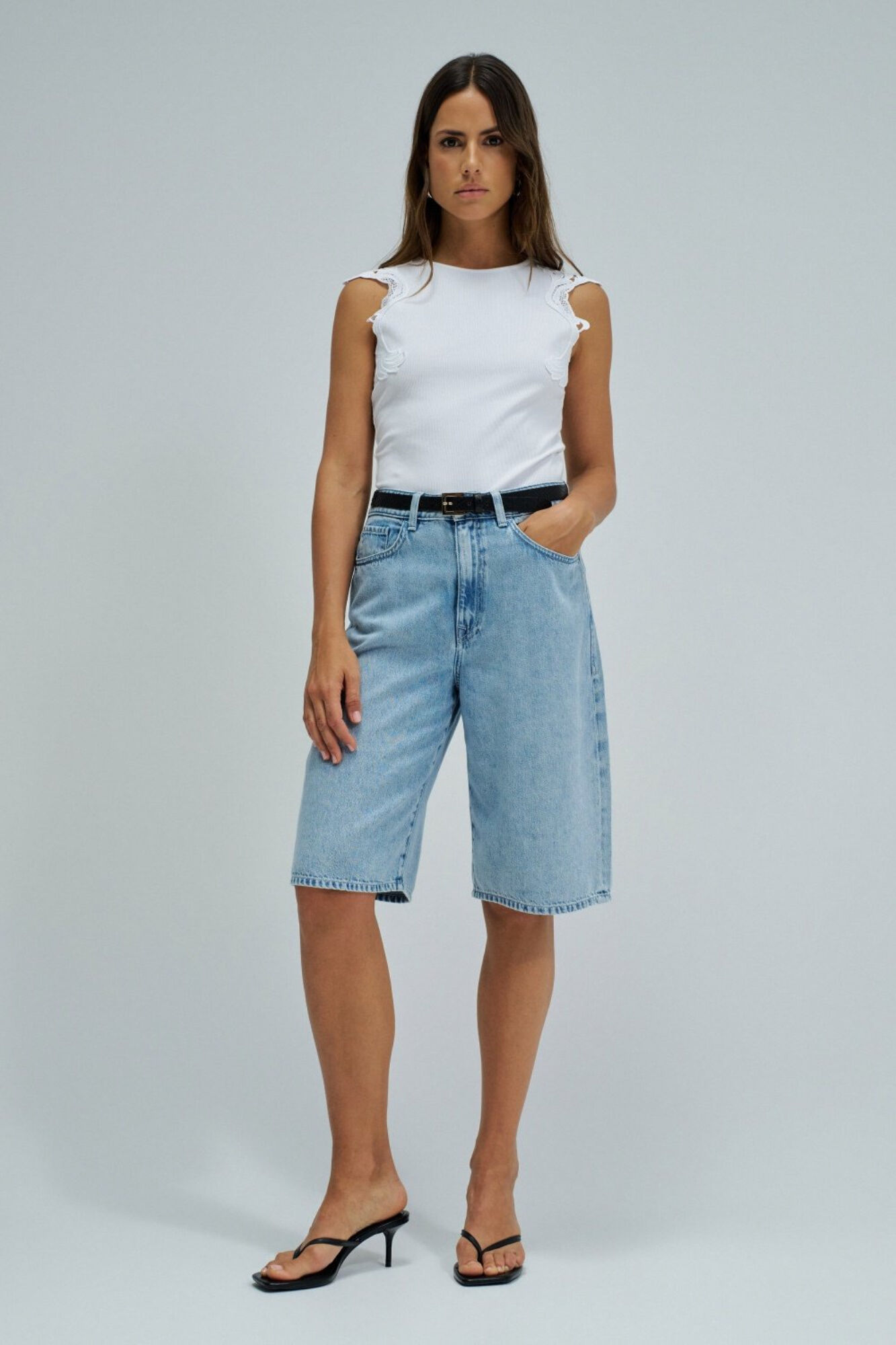 Salsa Jeans Top com renda nos ombros