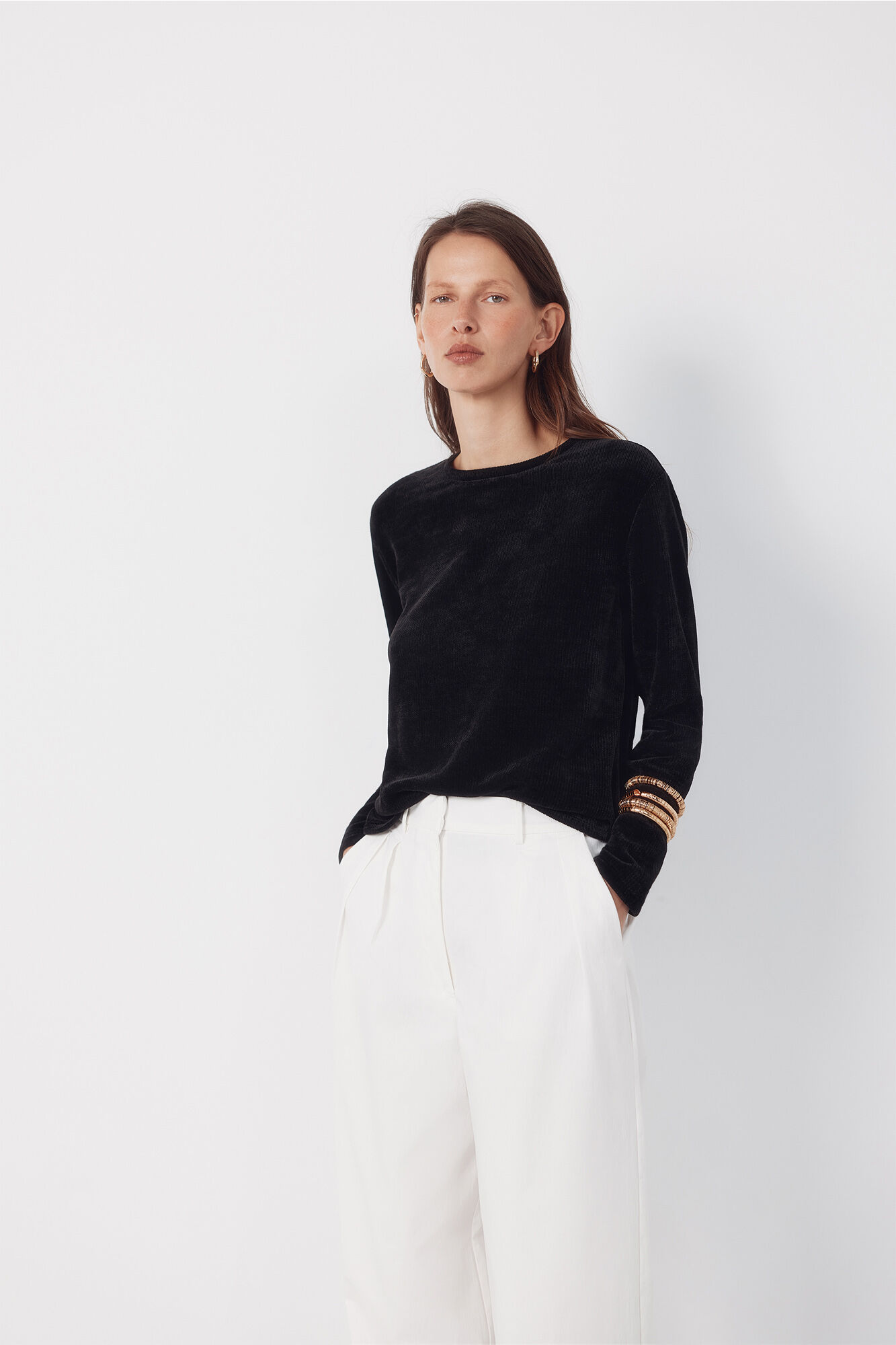 Cortefiel Camiseta de chenille Preto