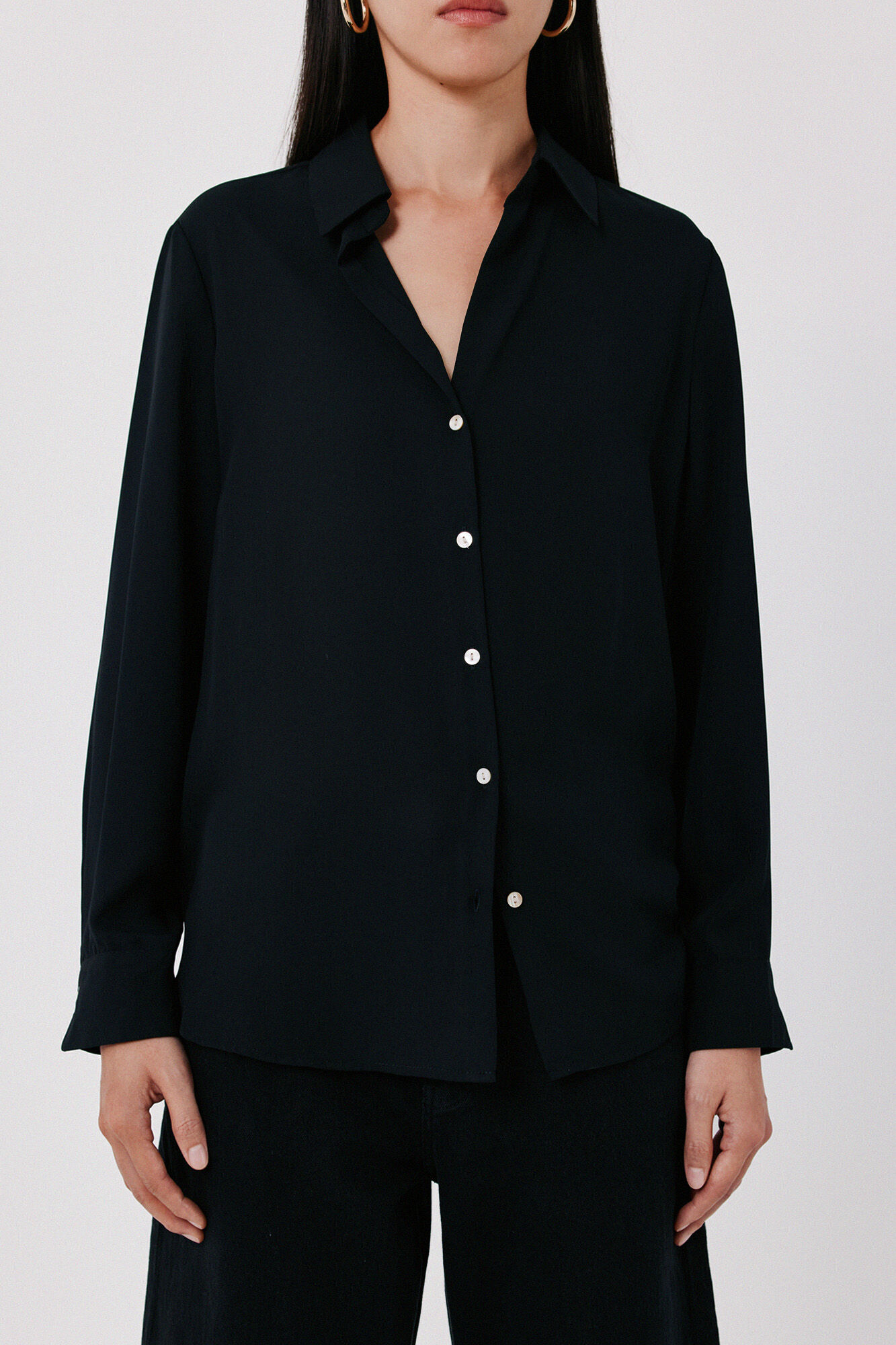 Cortefiel Camisa fluida crepe Negro