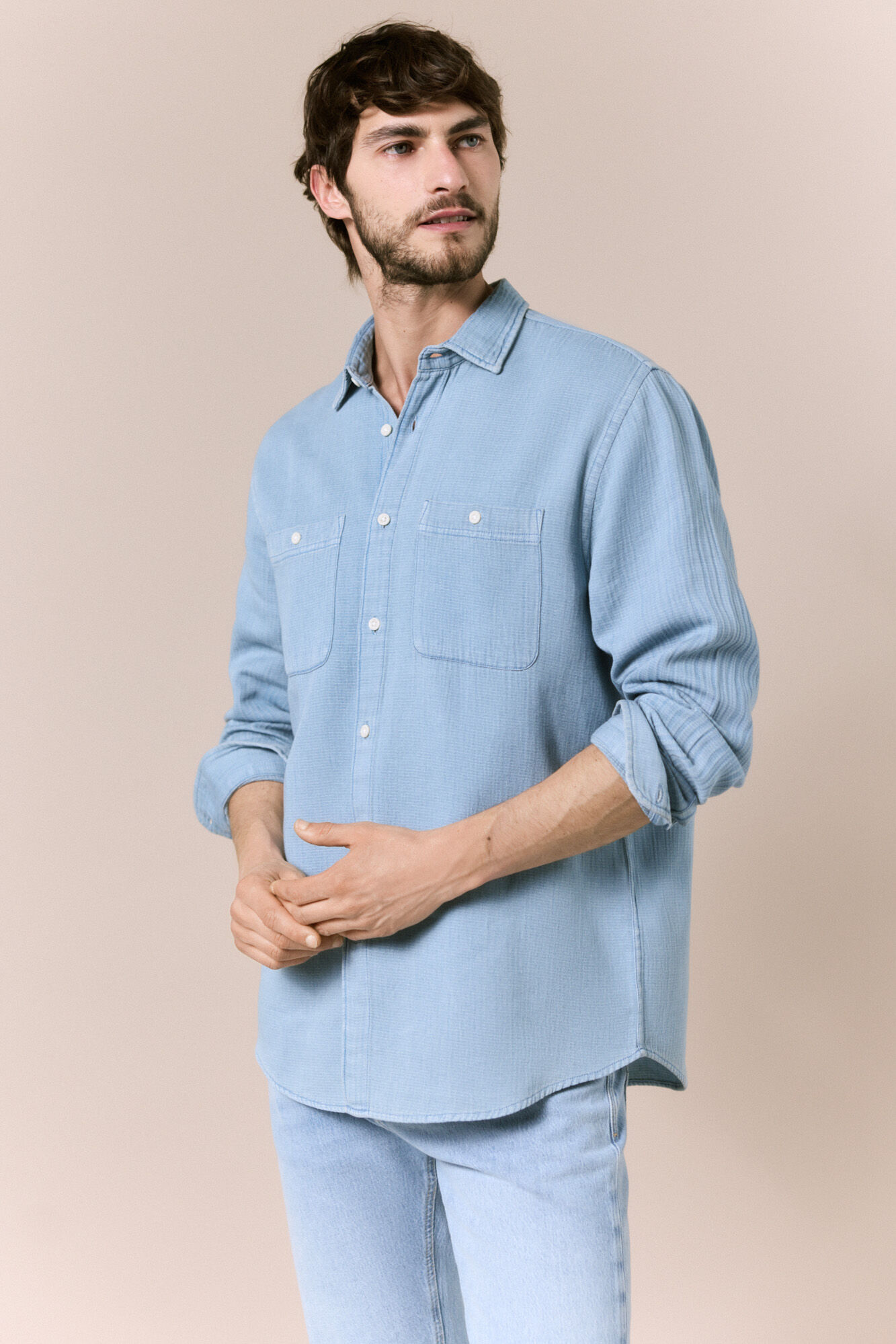 OOTO Camisa manga comprida em denim Azul