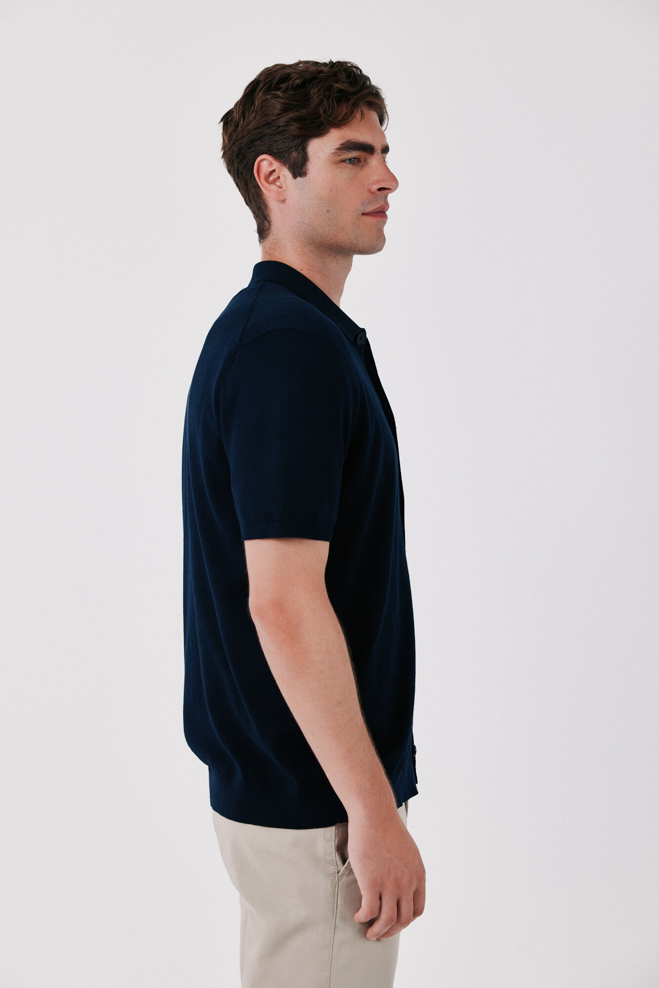 Cortefiel Cotton short sleeve jersey shirt with buttons Navy