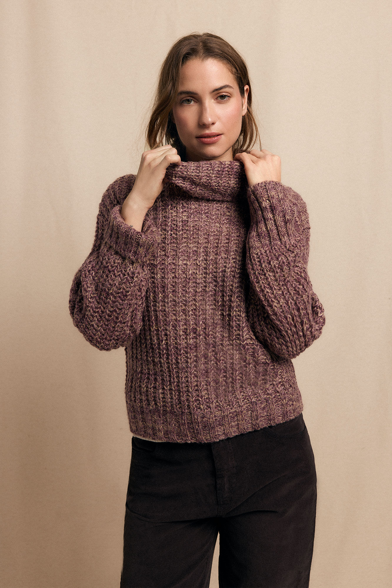 Slowlove Camisola de gola dobrada bicolorida Roxo