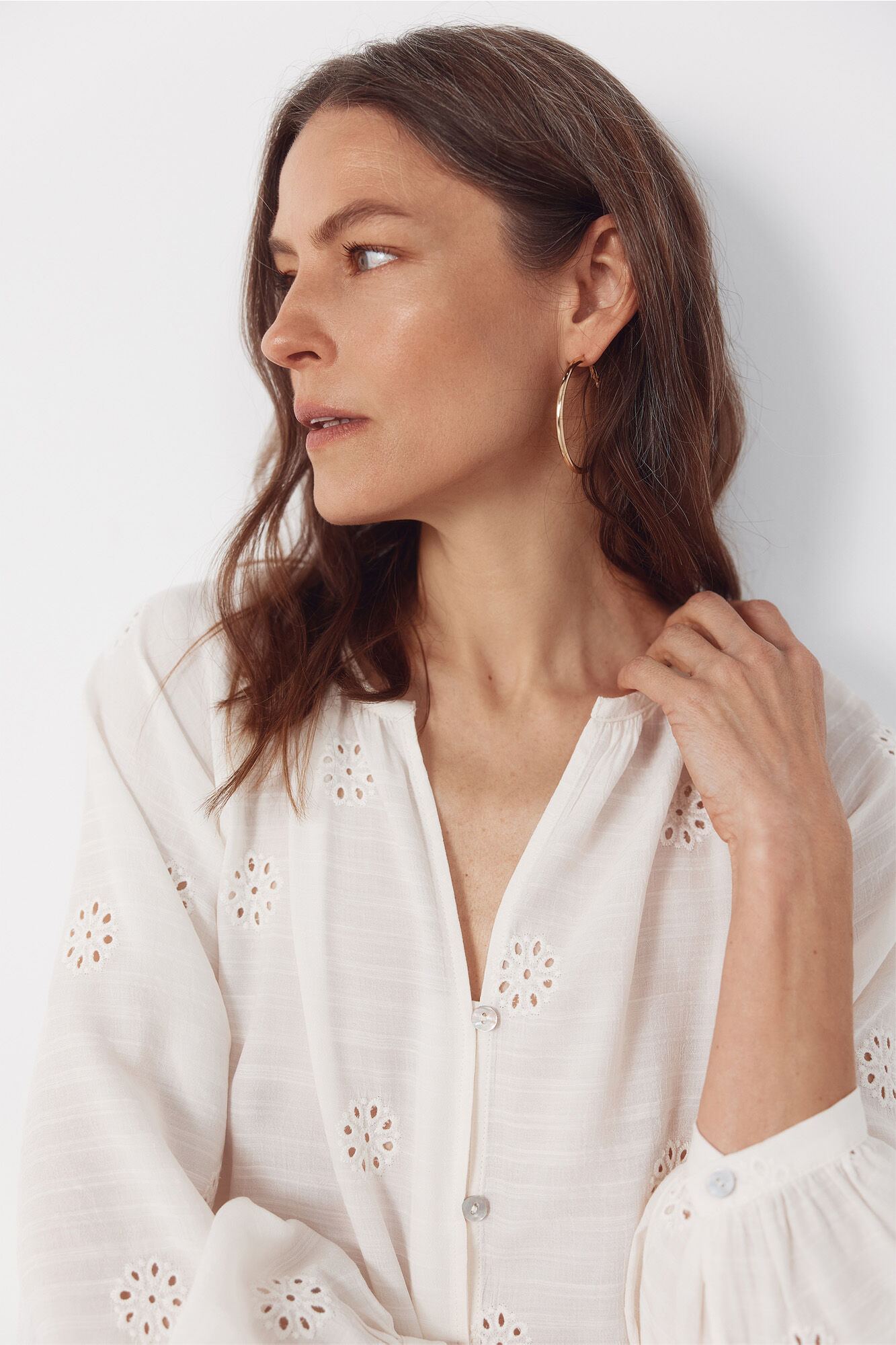 Cortefiel Embroidered blouse Ivory