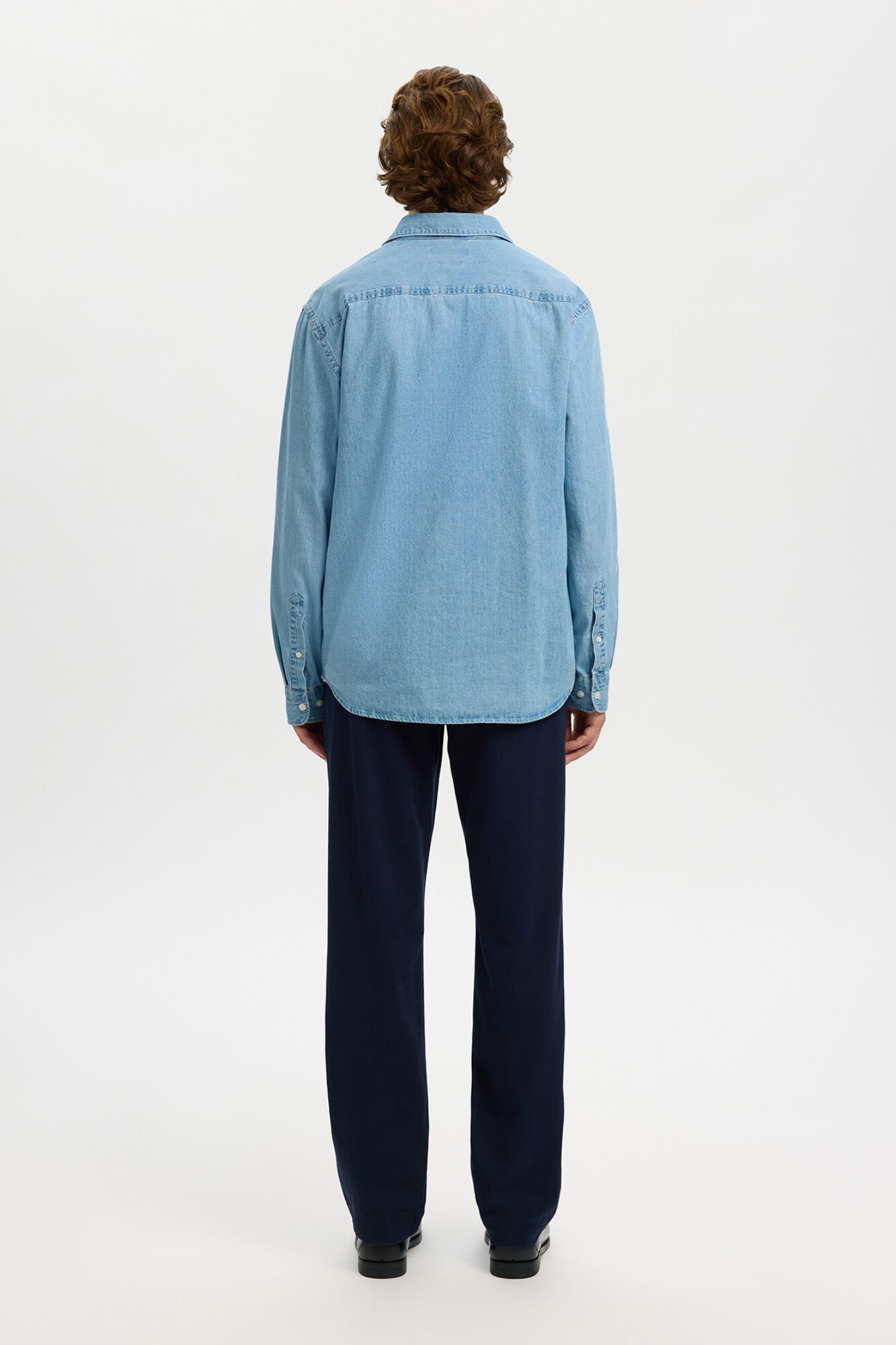 Selected 100% organic cotton lightweight denim shirt Blue