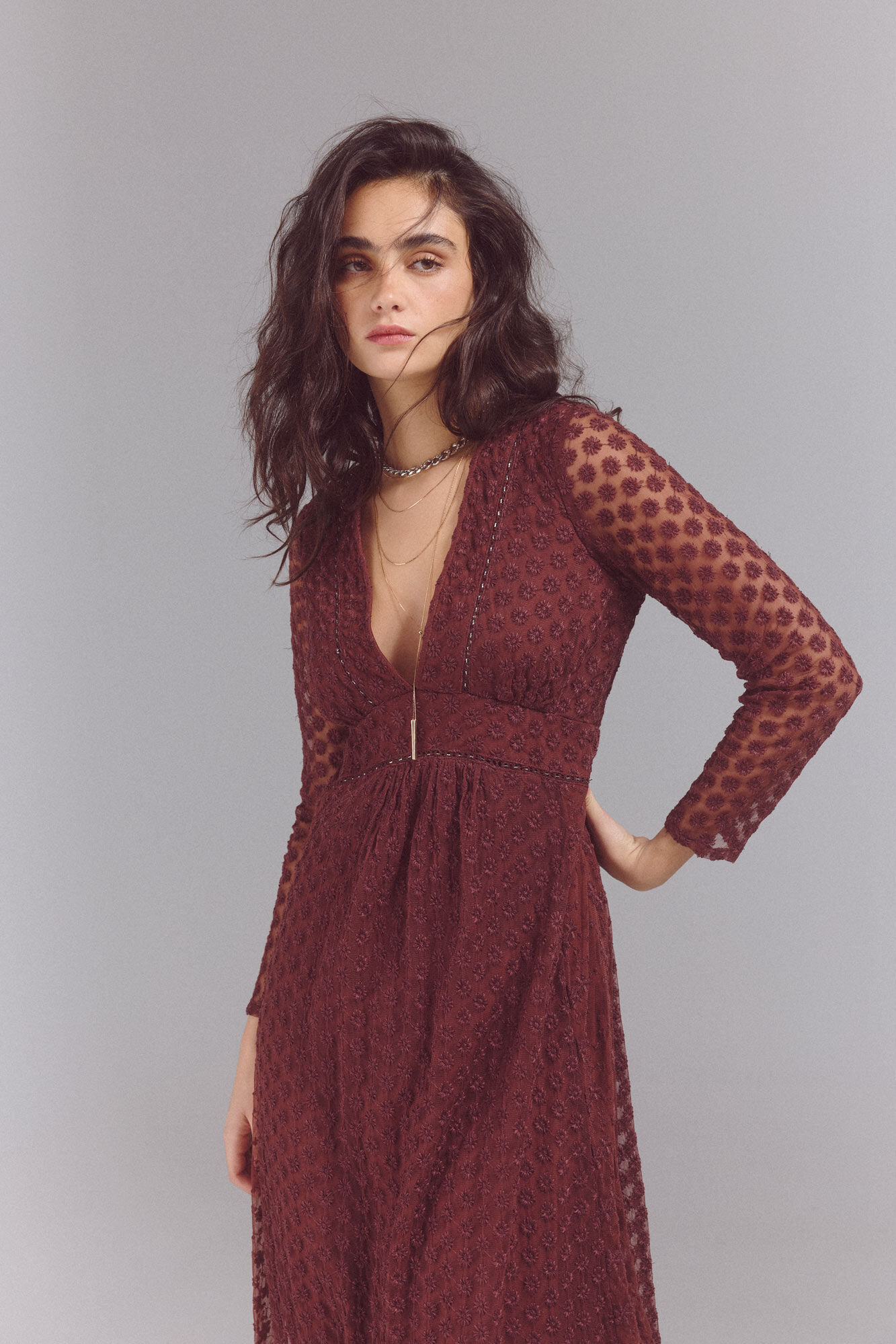 Slowlove Long tulle dress Brown