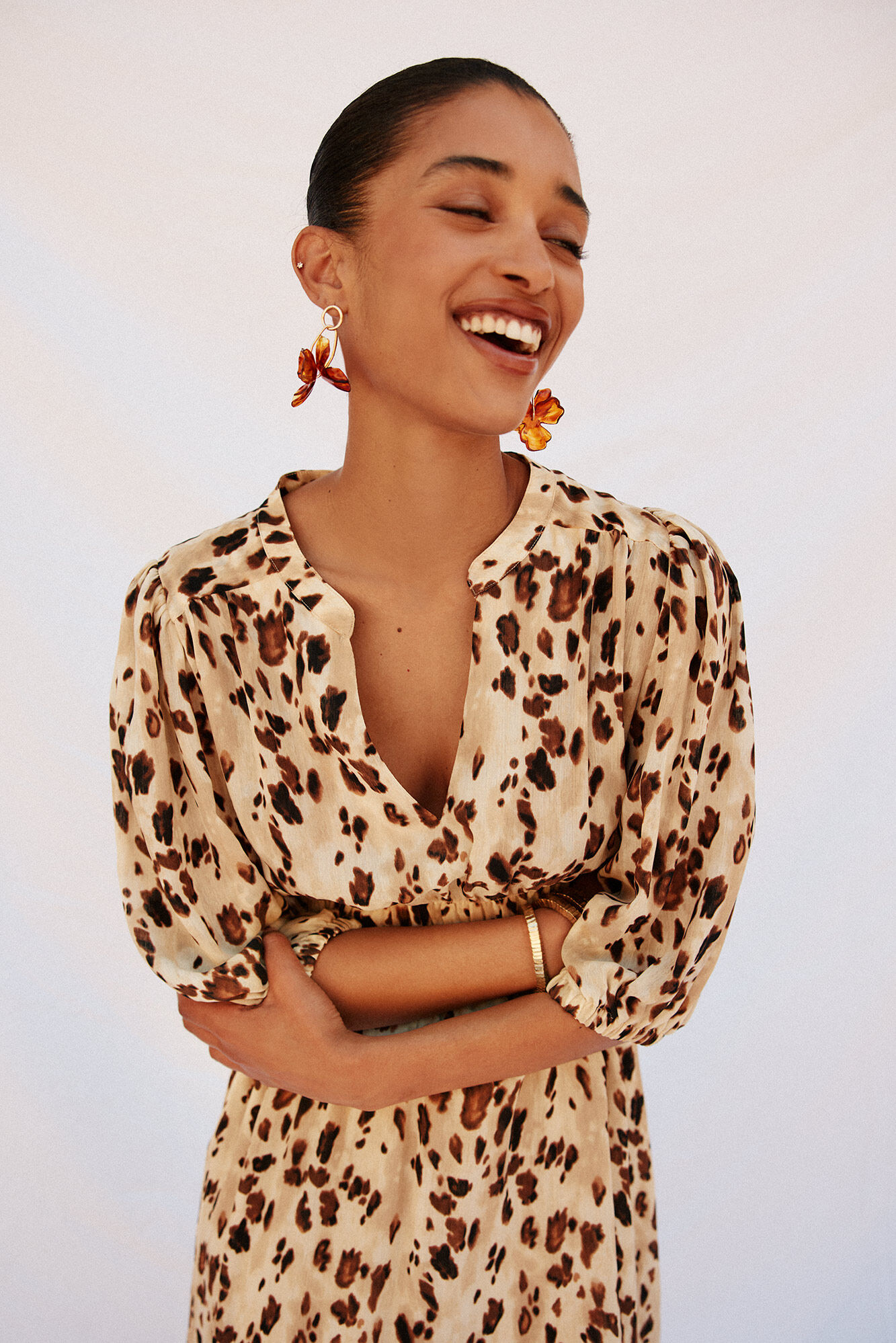 Cortefiel Long fitted print dress Multicolour